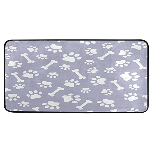 Vnurnrn Anti-Fatigue Kitchen Floor Mat 39x20 Inch - Cushioned, Waterproof, Non-Slip Rug with Dog Paw Bones White Print - Perfect for Kitchen, Entryway, Hallway, Living Room & Bedroom