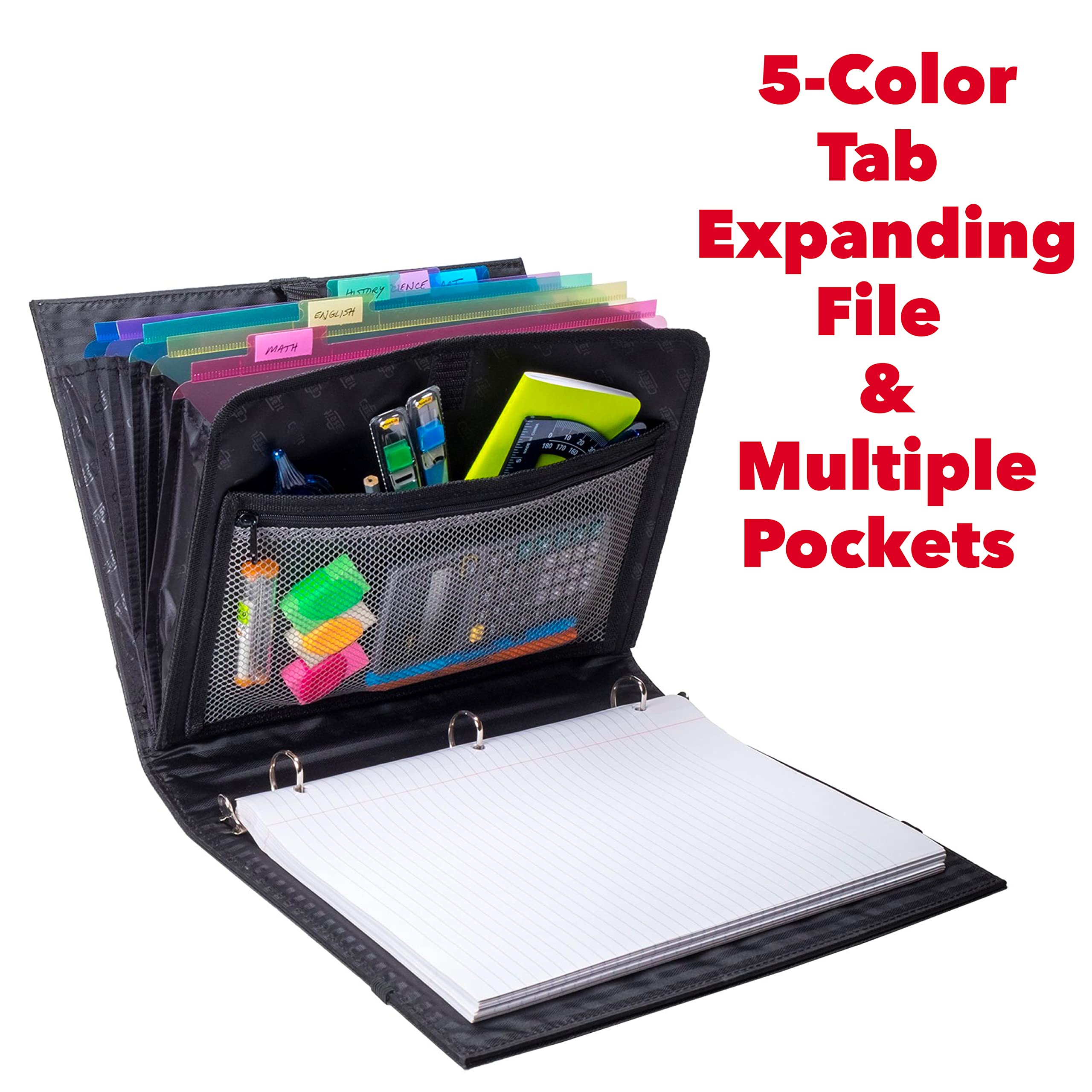 Case-it Pro Padfolio Portfolio Binder - 1 Inch D-Ring Binder with 5-Tab Expanding File Folder & Multiple Pockets - Black (LL-PRO-243) - Perfect for Business Meetings, Presentations & Organization