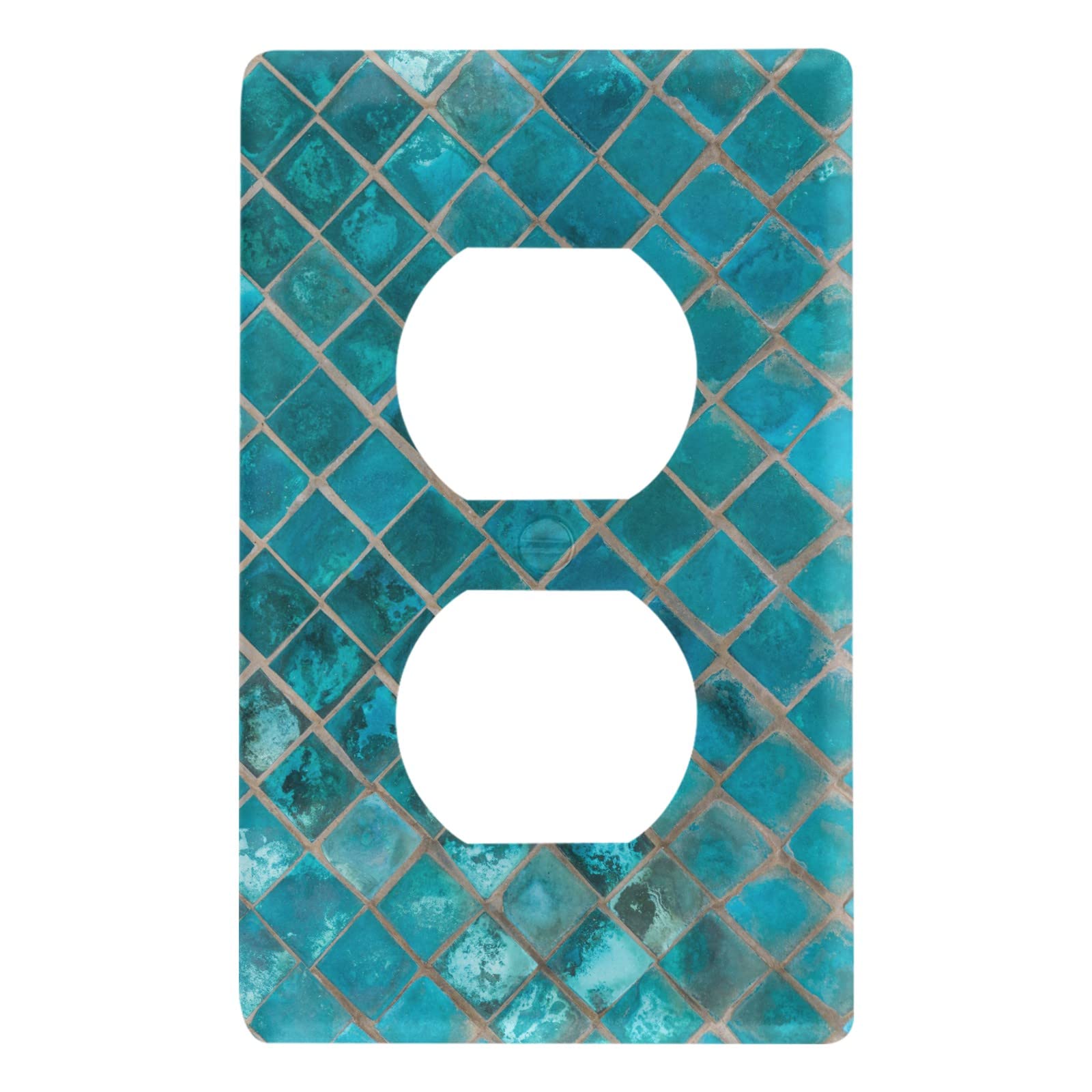 Mexican Talavera Ceramic Wall Plate Cover - Teal Turquoise Blue Unbreakable Electrical Outlet Cover, 4.53