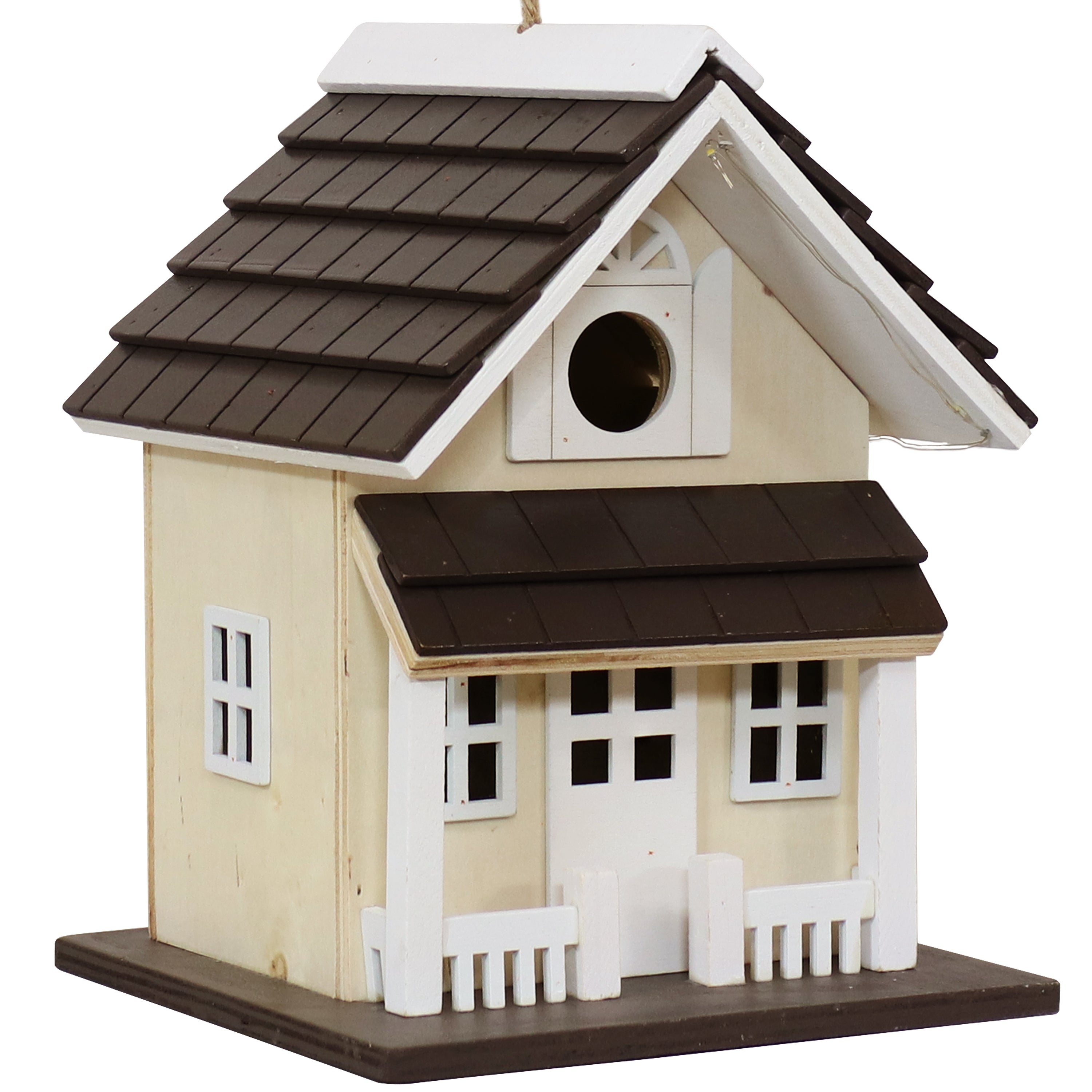 Sunnydaze Solar Powered LED Hanging Bird House - Weatherproof Wooden Outdoor Decor for Garden, Patio, and Backyard - Attracts Birds with Cozy Home Design