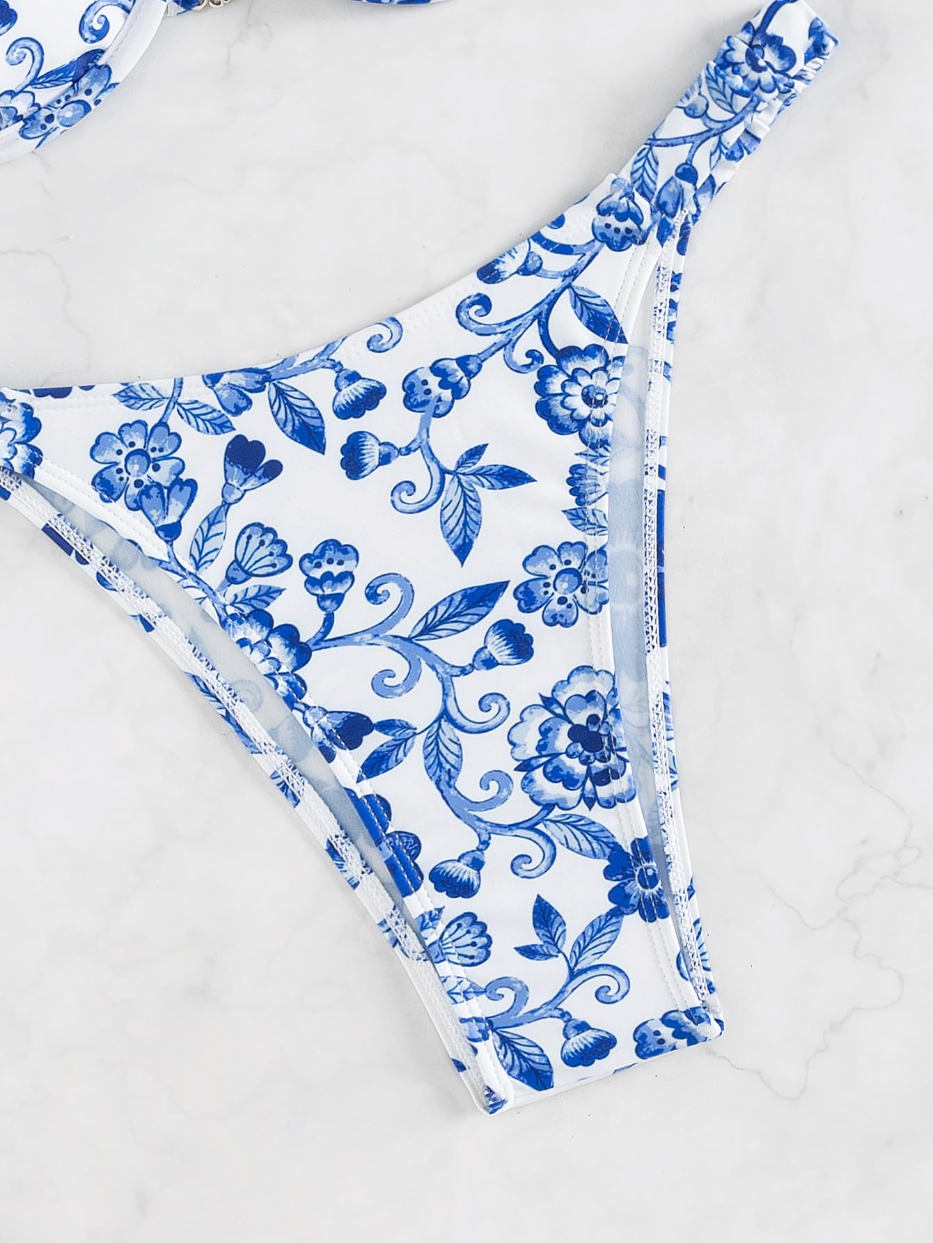 SHENHE Women's Underwire Bikini Set 2 Piece Floral Push Up Bikini with High Cut Thong Cheeky Brazilian Swimsuit for Beach Vacation Pool Party Summer Swimwear