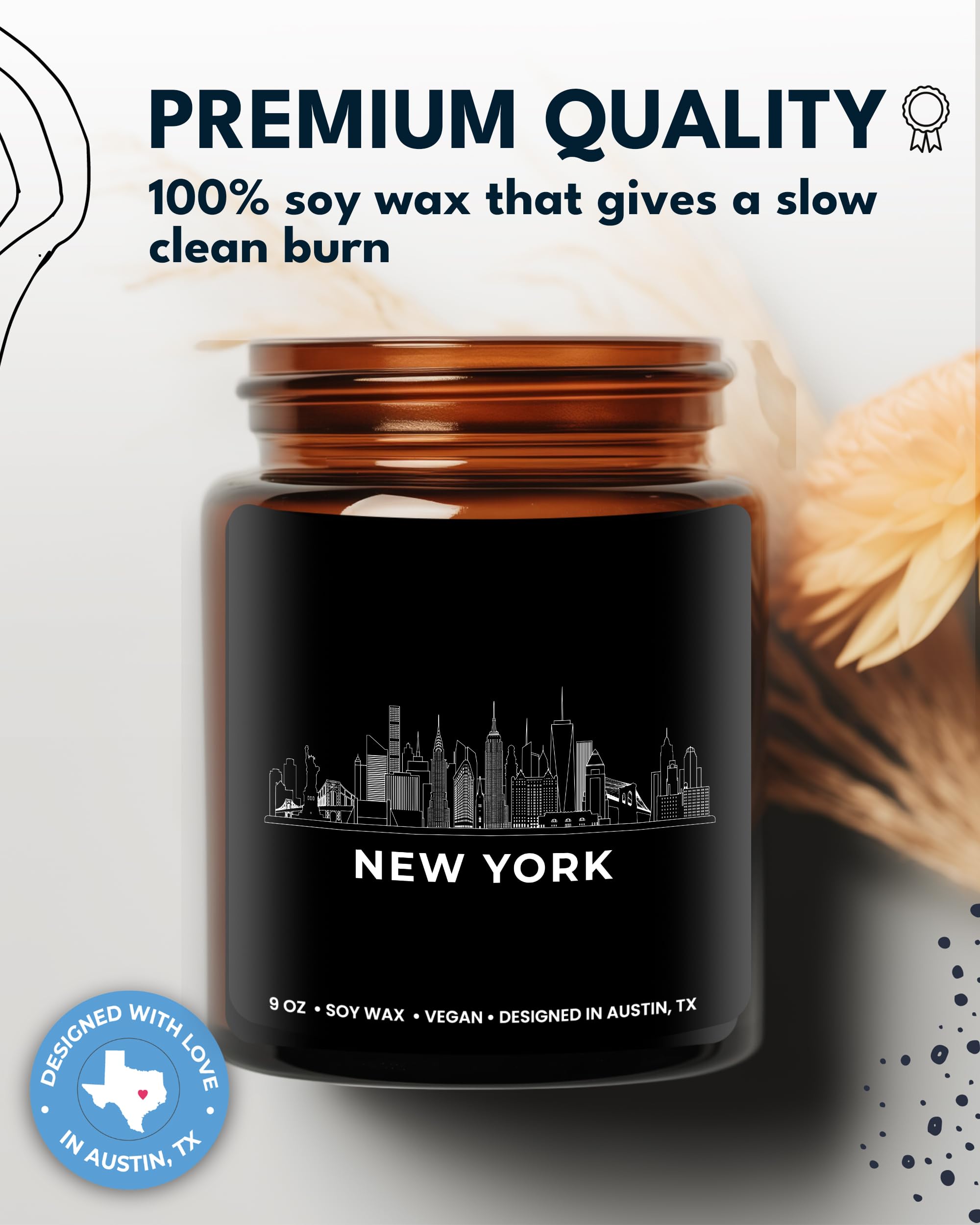 New York City Candle - Scented Soy Wax Candle with NYC Skyline | Unique Housewarming Gift for New Yorkers, Birthday & Christmas Present for Men & Women | Perfect NYC-Themed Souvenir for Friends, Moving Away Gifts | Home Decor, Relaxation & Romantic Ambiance