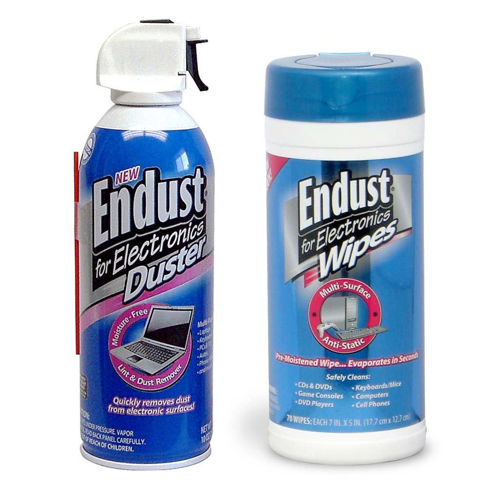 Endust Electronics Cleaning Kit - 10oz Duster & 70 Anti-Static Wipes (2 Pack) | Safe for Computers, Keyboards, Screens & Office Equipment