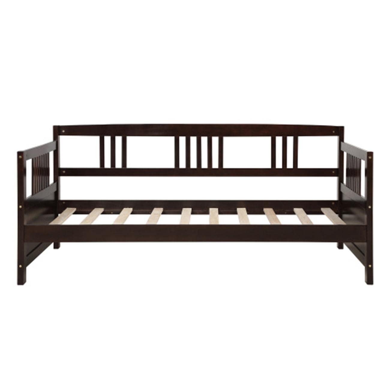 Twin Size Wooden Daybed Frame with Handrail - Convertible Sofa Bed for Bedroom, Living Room & Guest Room - Espresso Finish - Perfect for Small Spaces, Sleepovers & Multi-Functional Furniture Needs