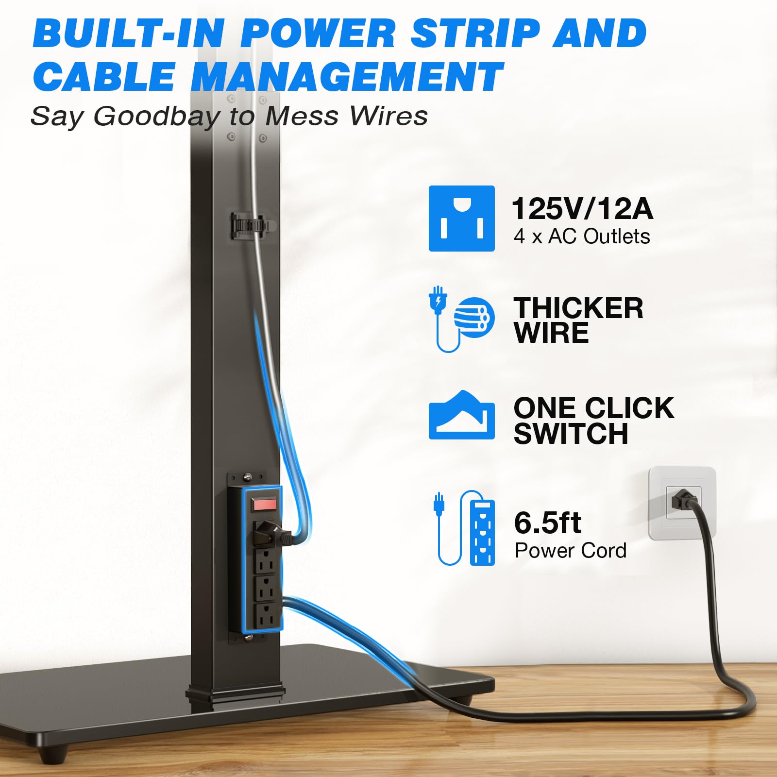 Rfiver Reinforced Floor TV Stand with Power Outlet & Mount for 32-70 Inch TVs (Up to 110 lbs) - Height Adjustable Swivel TV Stand with Space Saving Design - Perfect for Bedroom, Living Room, Dorm, or Office Entertainment Setup