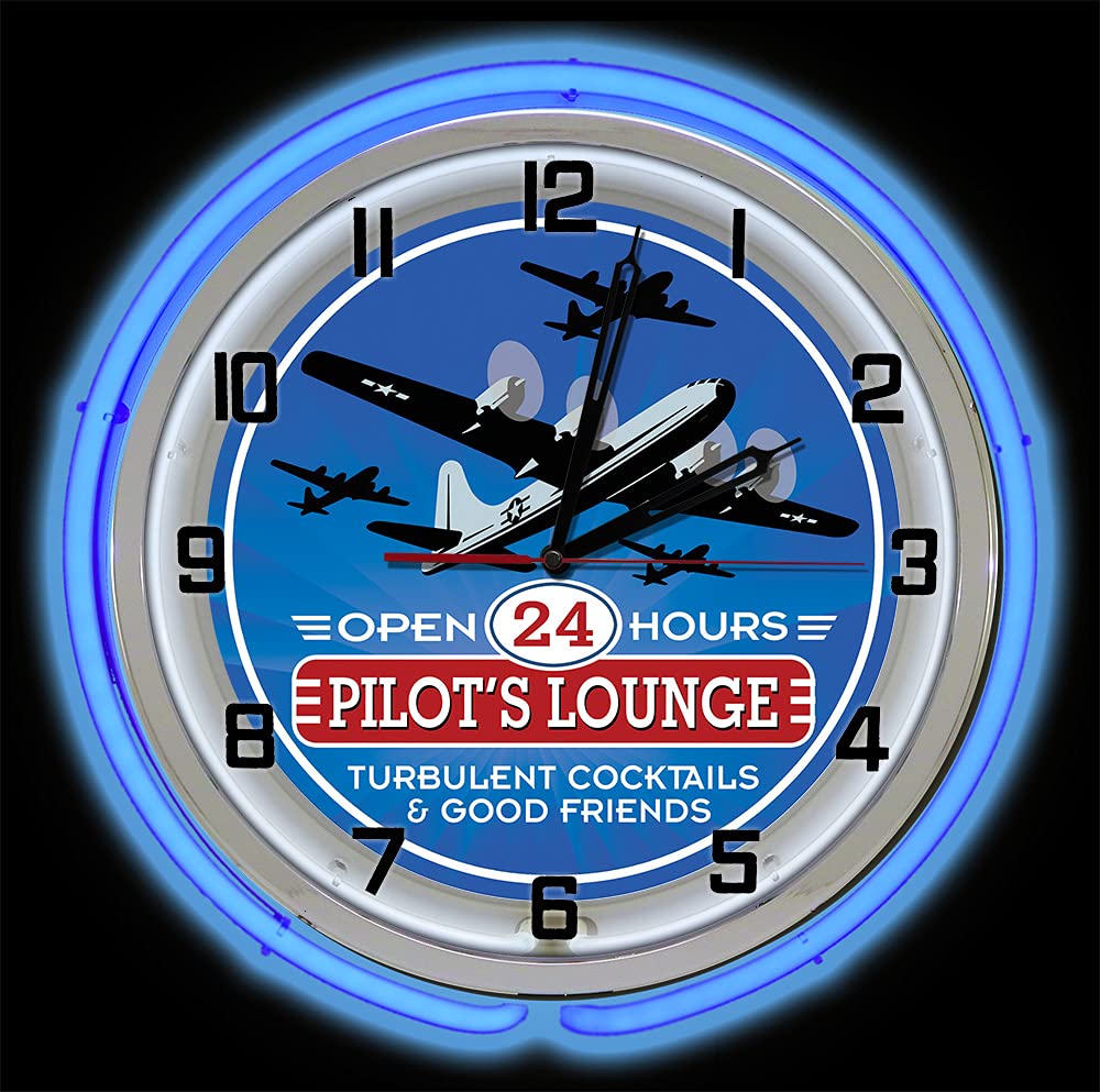 Aviation-Themed Blue Double Neon Clock for Pilot Bar & Lounge Decor – Perfect for Home, Office, or Aviation Enthusiast Gift