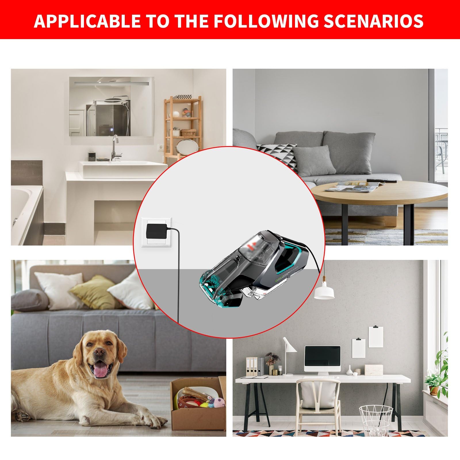 Bissell Pet Stain Eraser Plus 3181 3180 3182 Replacement Charger - MEROM Power Cord Compatible with Bissell Carpet Cleaner Vacuum (Model 1627267) - Perfect for Home Pet Stain Removal & Carpet Cleaning