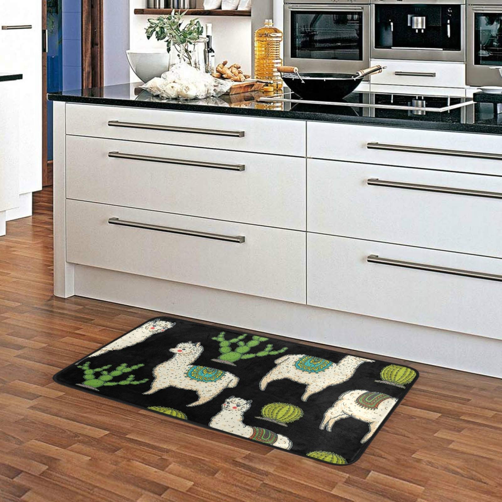 **Cute Llamas Alpaca Cactus Kitchen Rug Mat - Anti-Fatigue Non-Slip Floor Mat, Oil & Stain Resistant, Easy to Clean - Perfect for Kitchen, Bathroom, Indoor & Outdoor Doormat**