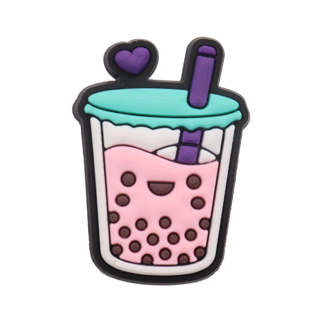 1PCS PVC Shoe Charms - Cute Bubble Tea Drink Rabbit Heart Sandals Decoration for Wristbands & Slippers | Fun Accessories for Kids, Girls Gift Ideas | Perfect for DIY Crafts, Party Favors & Fashion Styling
