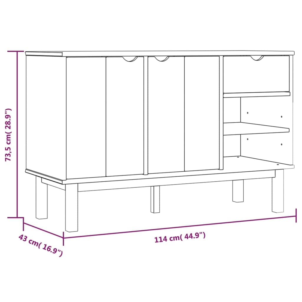 vidaXL OTTA Solid Pine Wood Sideboard - Scandinavian Style Storage Cabinet with Drawer & Shelves, 44.9