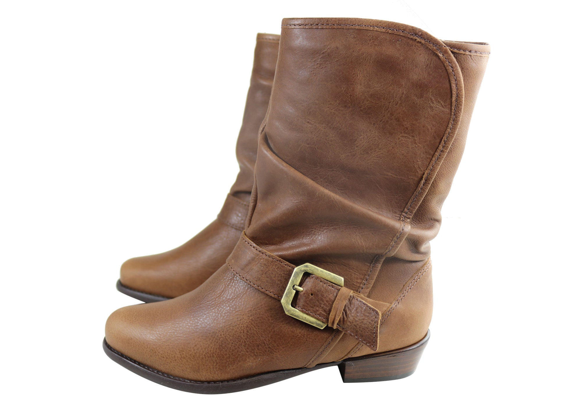 Andacco Hillside Women's Leather Comfort Mid Calf Boots - Made in Brazil - Stylish & Comfortable for Fall, Winter & Everyday Wear