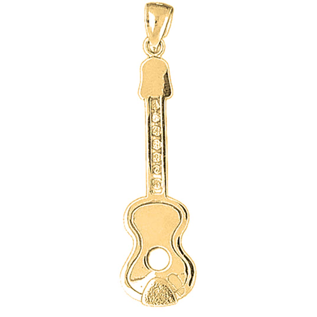 14K Yellow Gold Acoustic Guitar Pendant Necklace - 18