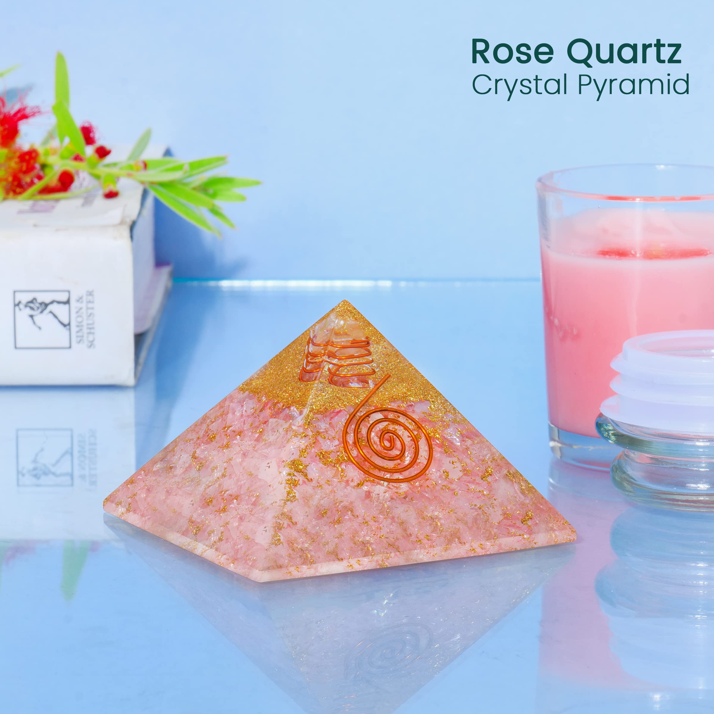 Rose Quartz Crystal Pyramid - Healing Energy Stone for Desk Decor, Feng Shui Gift & Paperweight | Perfect for Meditation, Office & Home Décor