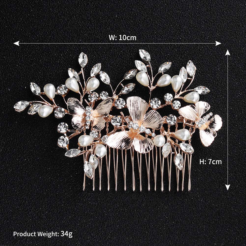 Kercisbeauty Rose Gold Bridal Hair Comb - Light Champagne Wedding Headpiece for Bride & Bridesmaids | Elegant Hair Accessories for Weddings, Prom, Parties & Special Occasions