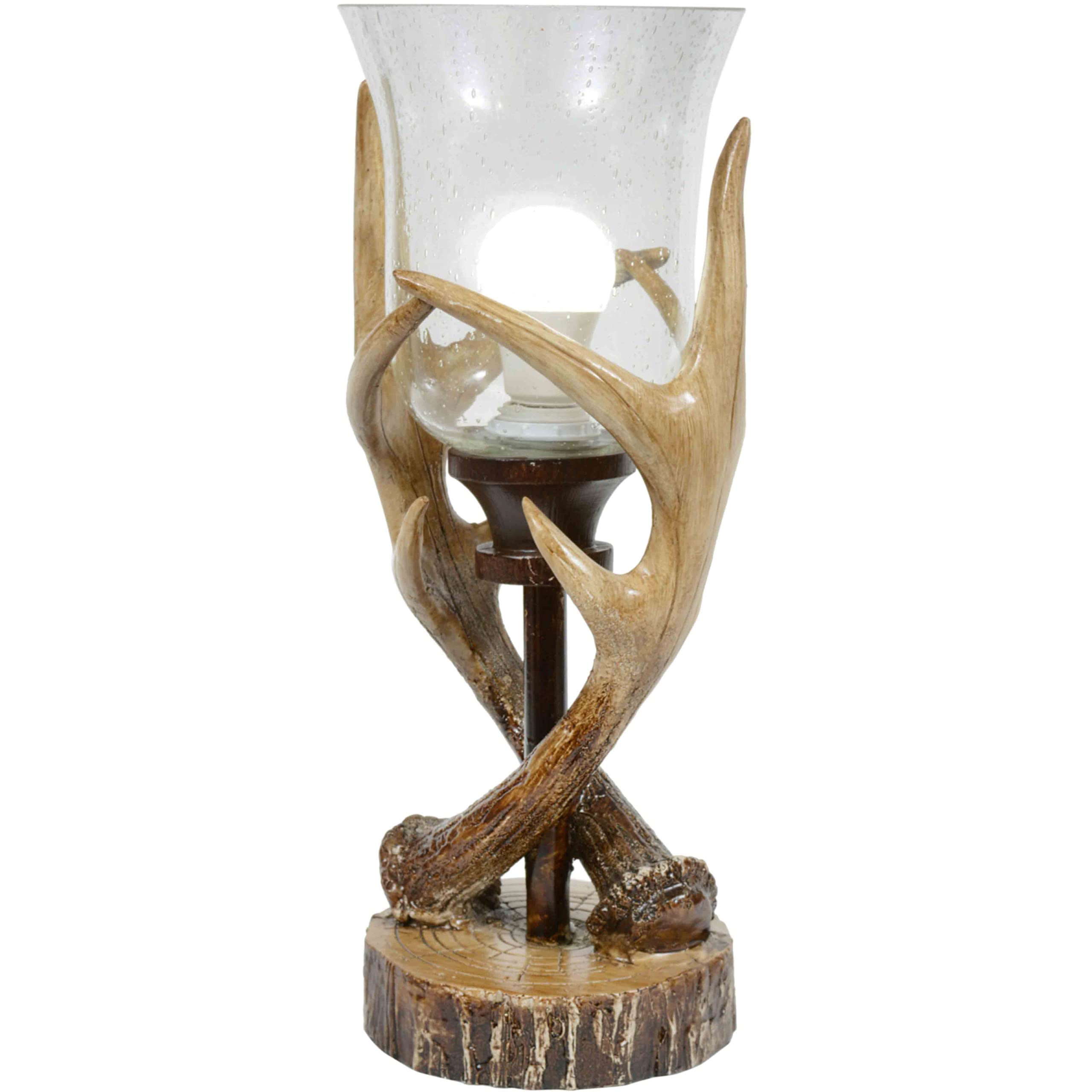 BLACK FOREST DECOR Antler Lodge Uplight Lamp - Rustic Cabin Lighting with Seeded Glass Shade for Western Home Decor | Perfect for Log Cabins, Hunting Lodges & Mountain Retreats