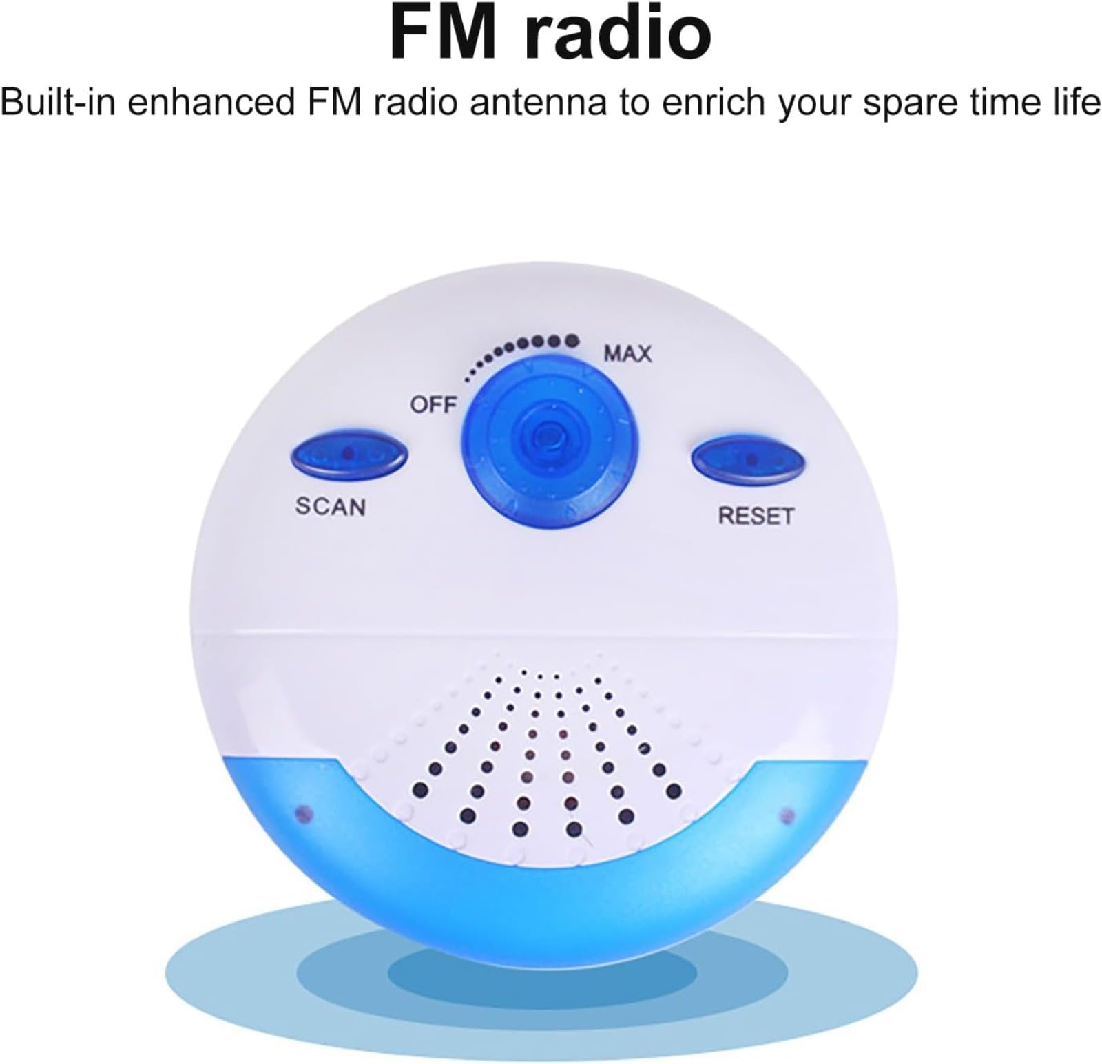 Waterproof Shower Radio with FM, Portable Bluetooth Speaker for Bathroom, Pool & Outdoor Use - Splashproof, Compact Design with Hook for Hanging