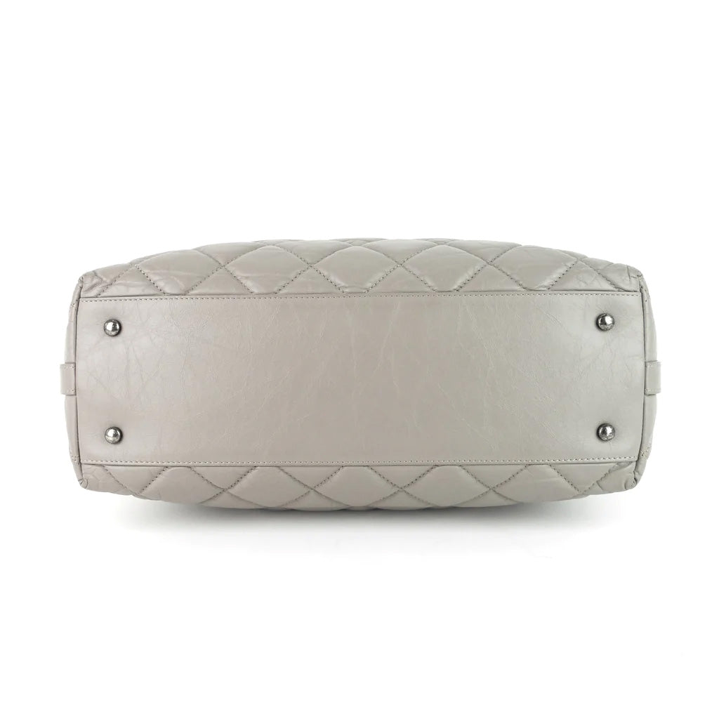 Chanel Grey Aged Calfskin Small Two-Way Bowling Bag | Luxury Designer Handbag for Women | Perfect for Work, Travel & Evening Events