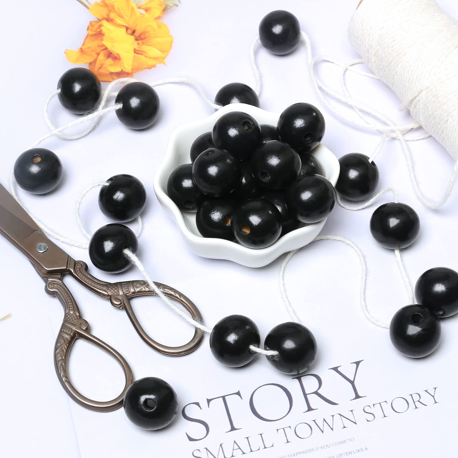 20mm Black Wooden Beads - Smooth Painted Spacer Beads for DIY Jewelry Making (100pcs, 4mm Hole) - Perfect for Necklaces, Bracelets & Craft Projects