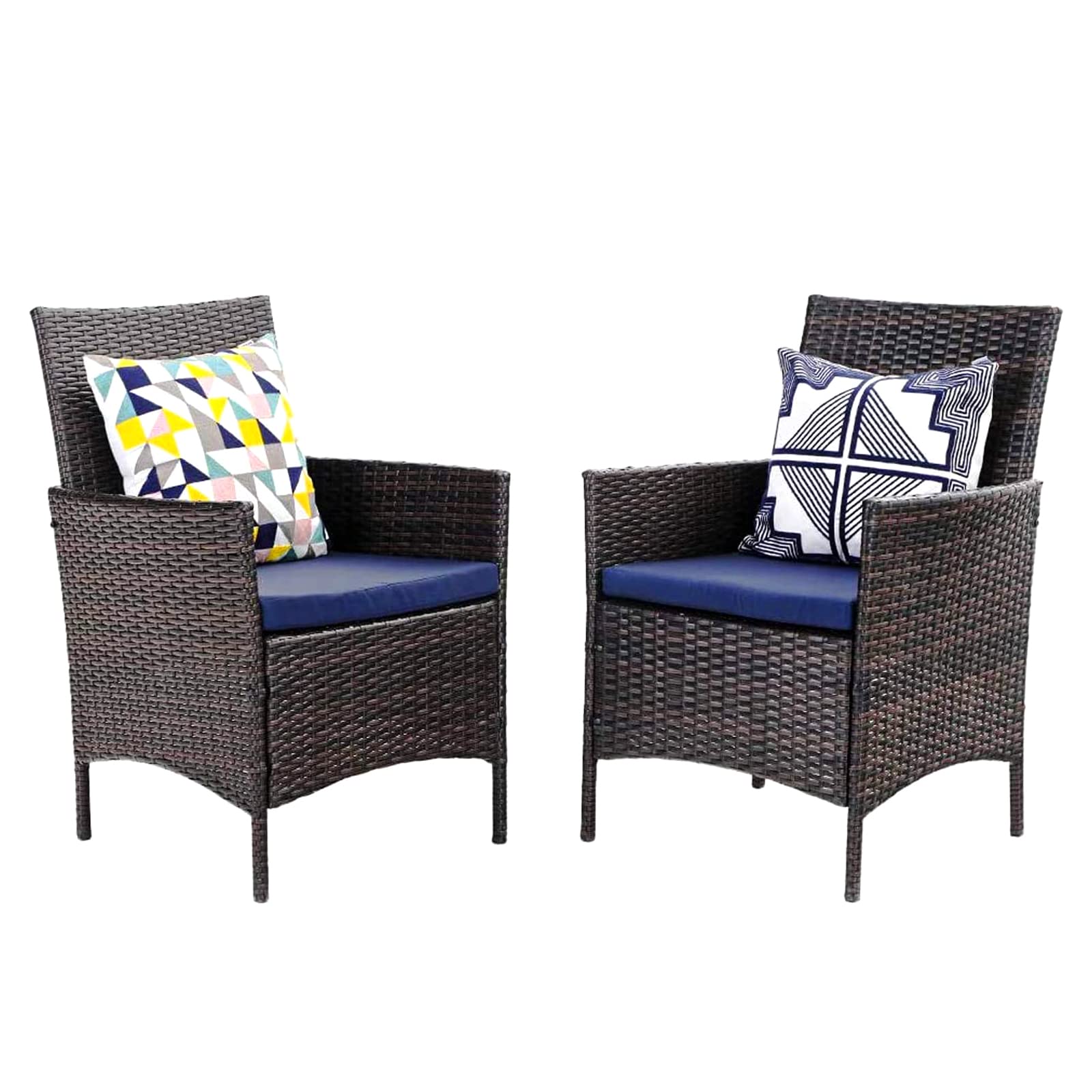 PHI VILLA 2-Piece Patio Furniture Set - Modern Outdoor Wicker Chairs with Removable Cushions, PE Rattan Armchairs for Deck, Porch, Balcony - Perfect for Backyard Relaxation & Garden Lounging