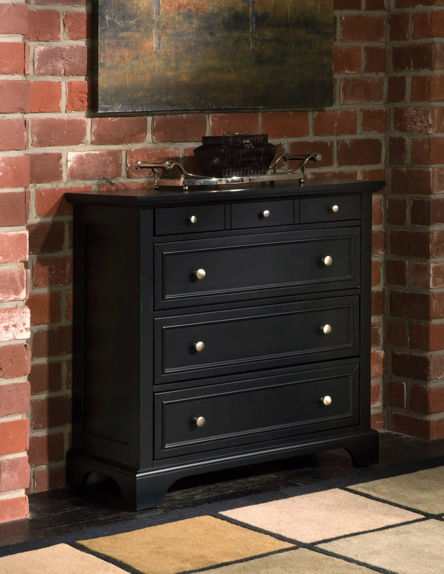 Homestyles Black Bedford Four-Drawer Chest - Stylish Storage Solution for Bedroom, Living Room or Office Organization