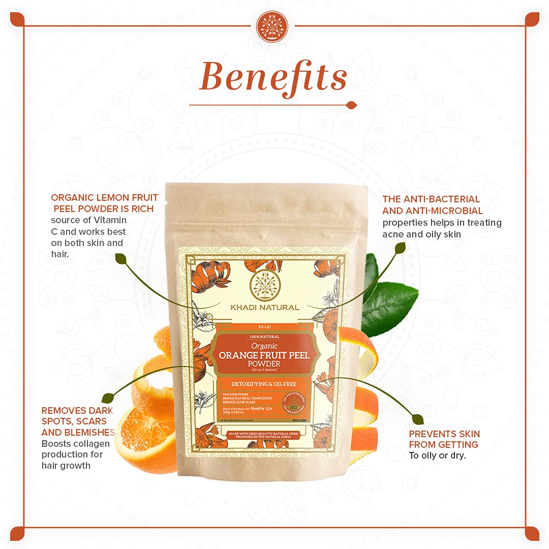 KHADI NATURAL Organic Orange Fruit Peel Powder - Pack of 2 (2x100g) 200g | Exfoliating & Brightening Face Mask | DIY Skincare & Hair Care