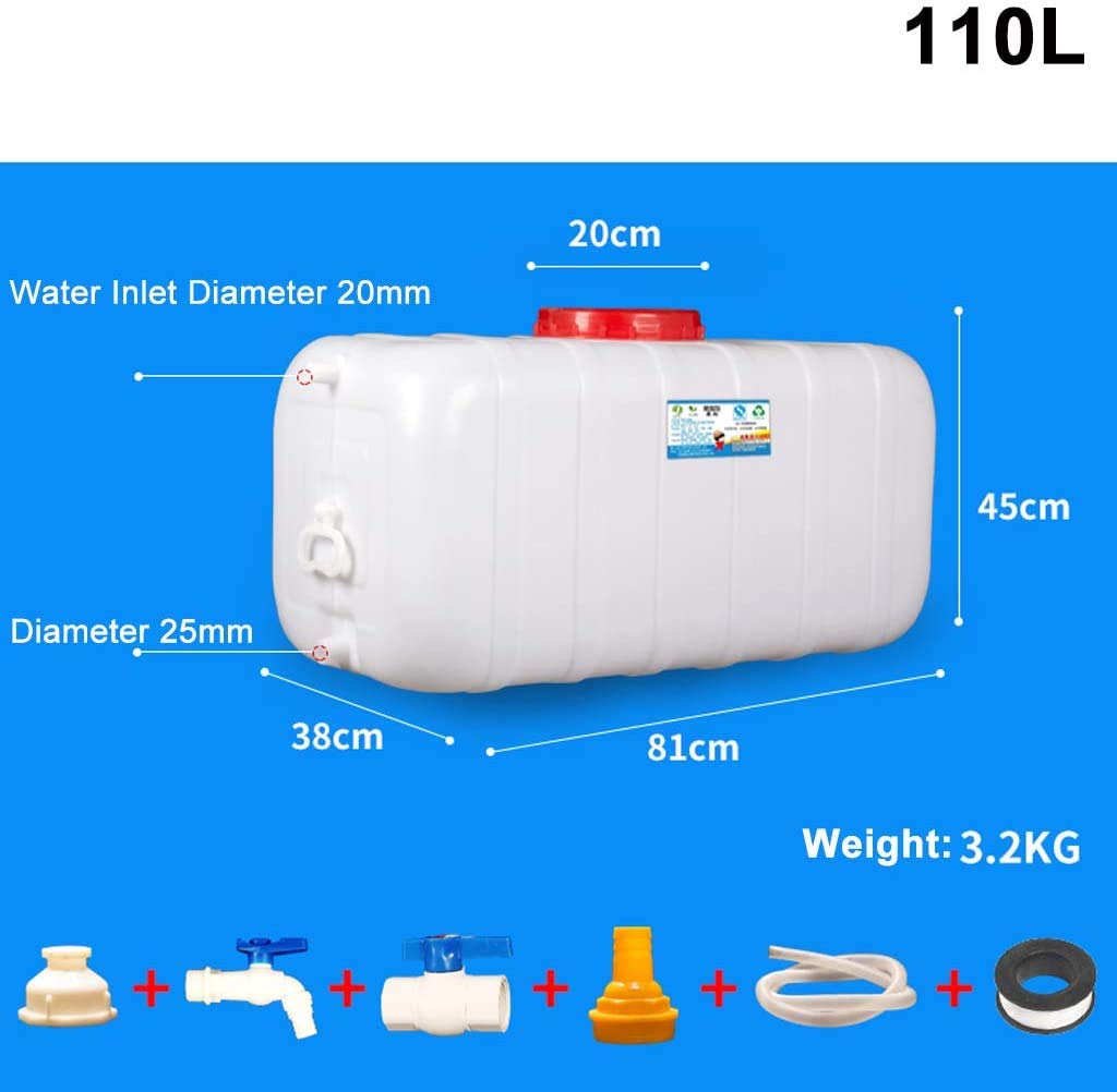 110L White Food Grade Plastic Water Storage Barrel with Spout Hose - Portable Camping Water Container, Survival Supply Tank for Hiking, Emergency Preparedness & Outdoor Adventures