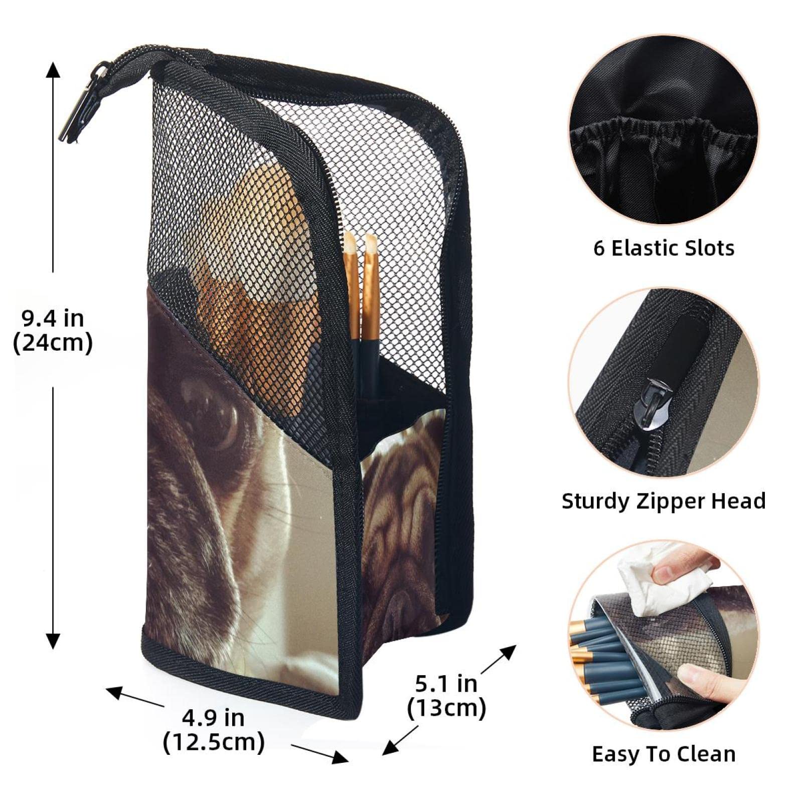 12-Piece Makeup Brush Organizer Bag with Cute Pug Dog Design - Portable Travel Cosmetic Brush Holder Case for Professional Makeup Artists & Beauty Enthusiasts - Perfect for Home, Travel & Salon Use