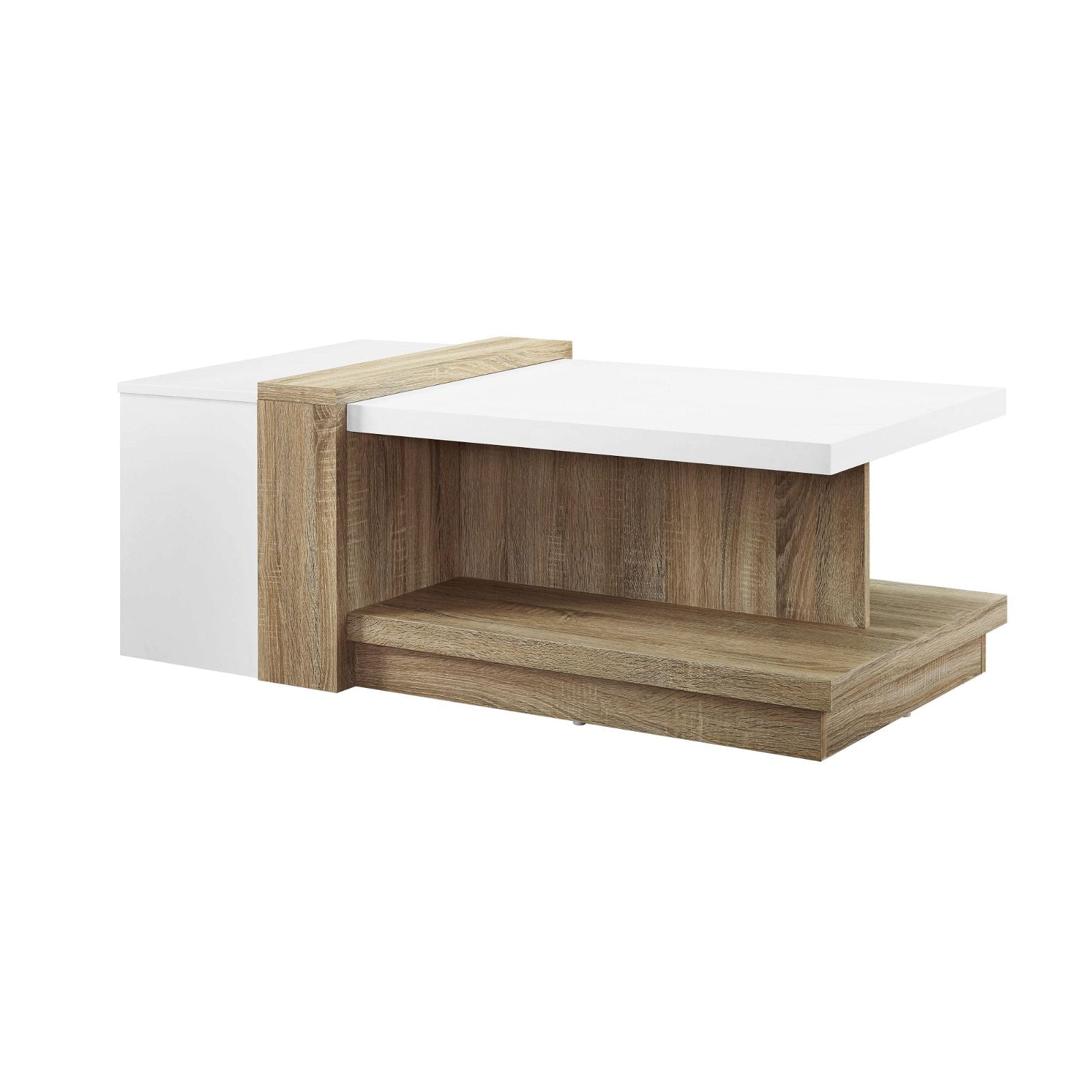 Tauris™ Modern Duet Coffee Table - Solid Oak Wood with White Finish for Living Room, Lounge & Office Decor