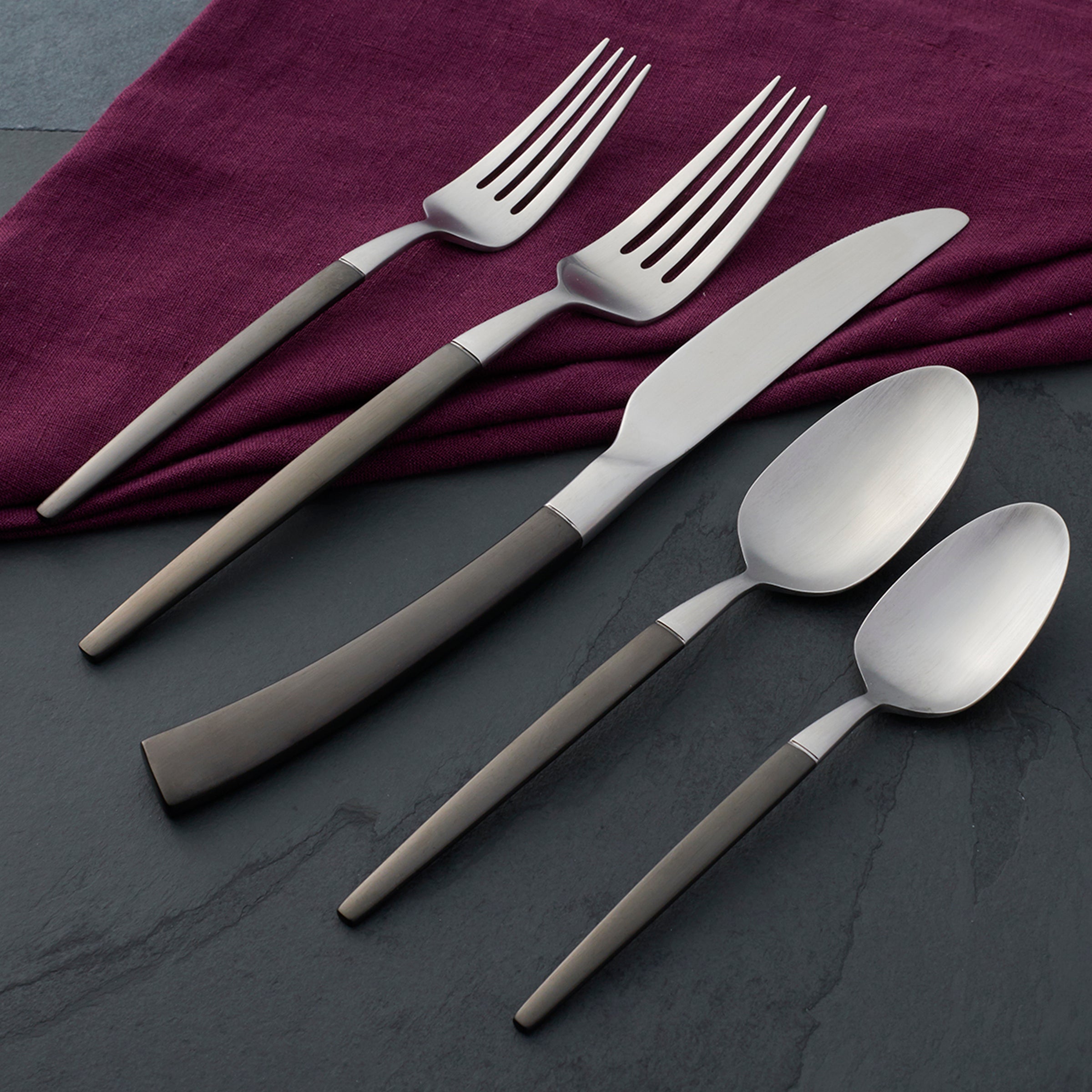 Adjacent Midnight 20-Piece Stainless Steel Flatware Set - Elegant Silverware for Fine Dining, Dinner Parties & Everyday Use