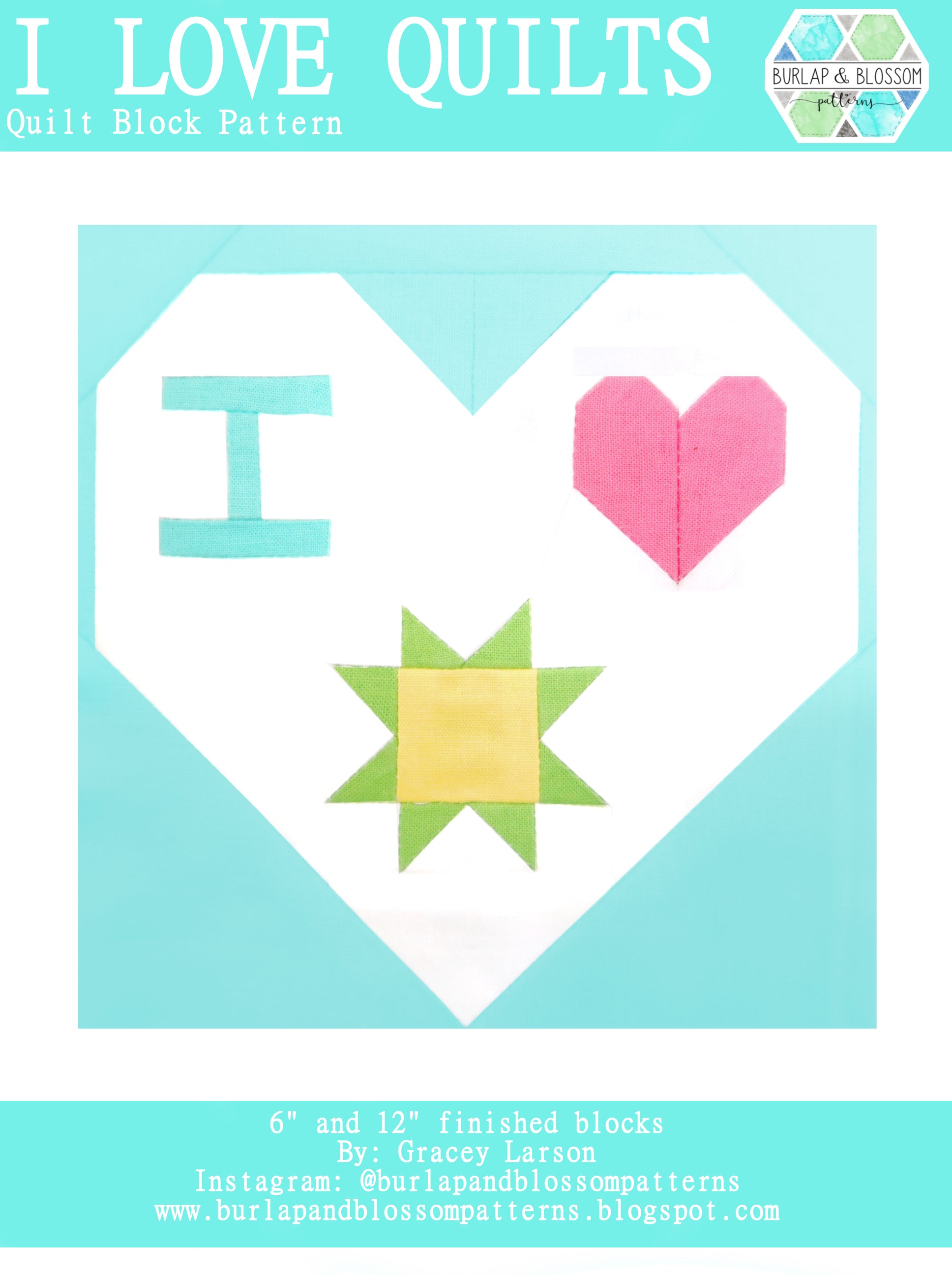 I Love Quilts Quilt Block Pattern - Digital Download PDF for Quilting Projects | DIY Home Decor, Baby Blankets & Wall Art