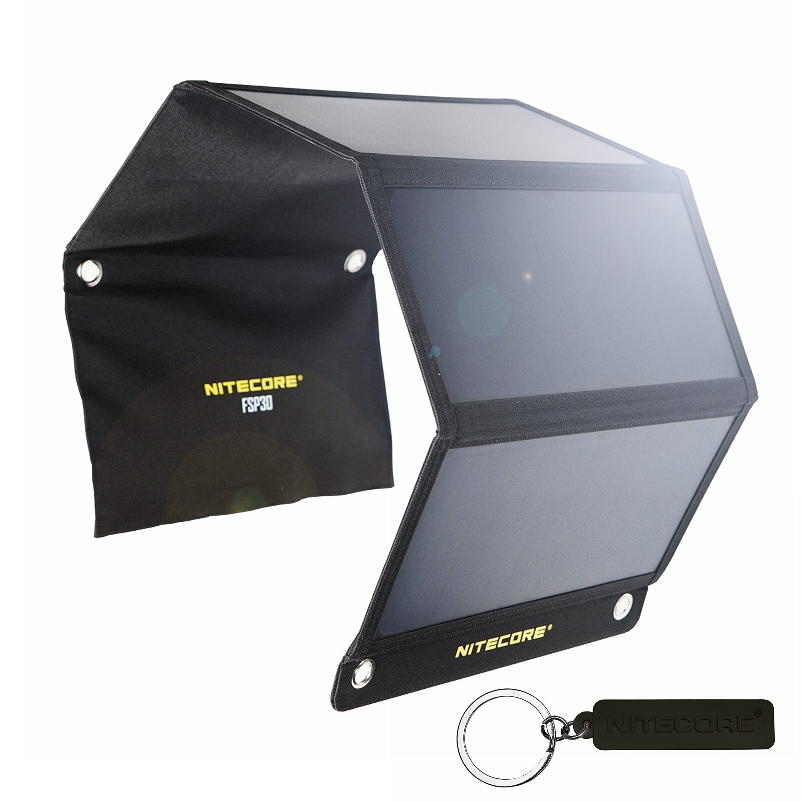 NITECORE FSP30 30W Foldable Solar Charger with PD 18W USB-C Fast Charging, 3 USB Ports & 4 Panels - Portable Solar Panel for Outdoor Camping, Hiking, Emergency Power - Compatible with iPhone, Android Phones, Tablets, and USB Devices