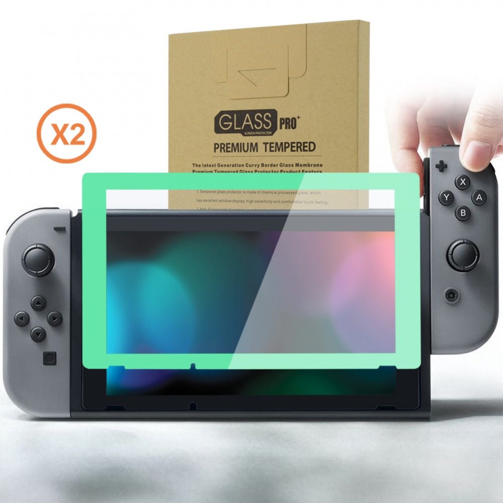 eXtremeRate 2 Pack Clear HD Tempered Glass Screen Protector for Nintendo Switch - Mint Green Border - Anti-Scratch & Bubble-Free Protection for Gaming & Travel