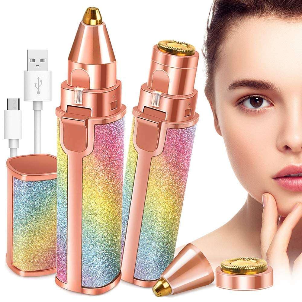 IRQA 4-in-1 Rechargeable Facial Hair Remover for Women - Eyebrow Trimmer, Nose Hair Trimmer, Lip & Face Shaver with LED Light & Replaceable Heads - Perfect for Travel, Home & Salon Use (Style_16)