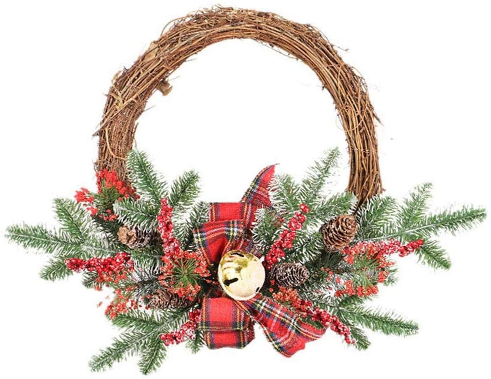 HCYY Christmas Wreath Decorations - Reusable Holiday Wreath with Red Berries, Bells & Festive Bows for Door & Window Decor | Perfect for Front Door, Mantel & Holiday Home Décor