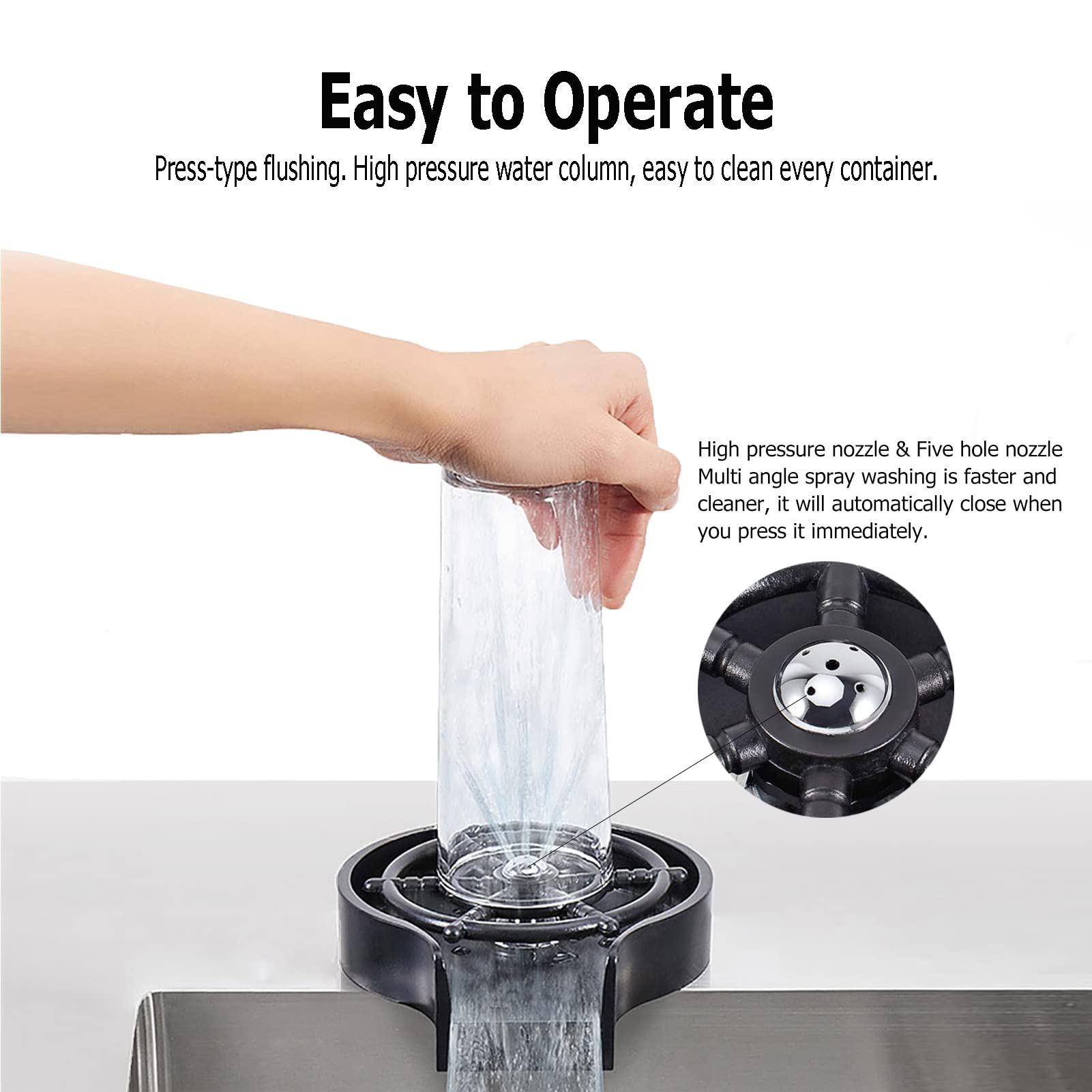 High Pressure Automatic Bottle Washer Glass Rinser Cleaner for Kitchen Sink - Quick Cleaning for Bottles, Decanters & Bar Tools - Perfect for Home Kitchen, Bar, Coffee Shop & Restaurant Use