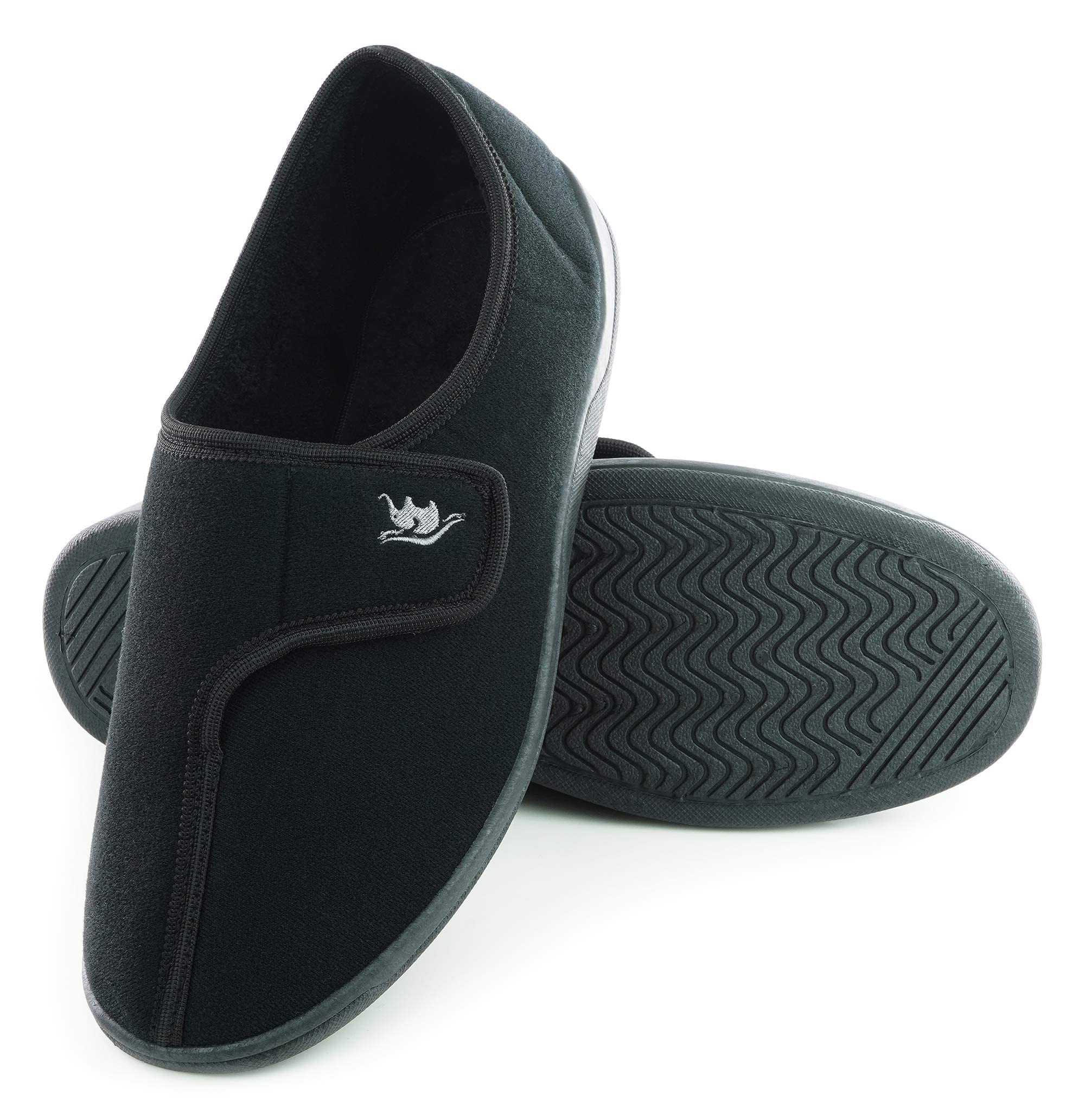 Men's Wide & Extra-Wide Memory Foam Slippers with Adjustable Closure - 80D Plush Fleece Lining for Arthritis & Edema Relief - Breathable, Machine Washable House Shoes with Anti-Slip Sole - Perfect for Indoor/Outdoor Use at Home, Office or Travel