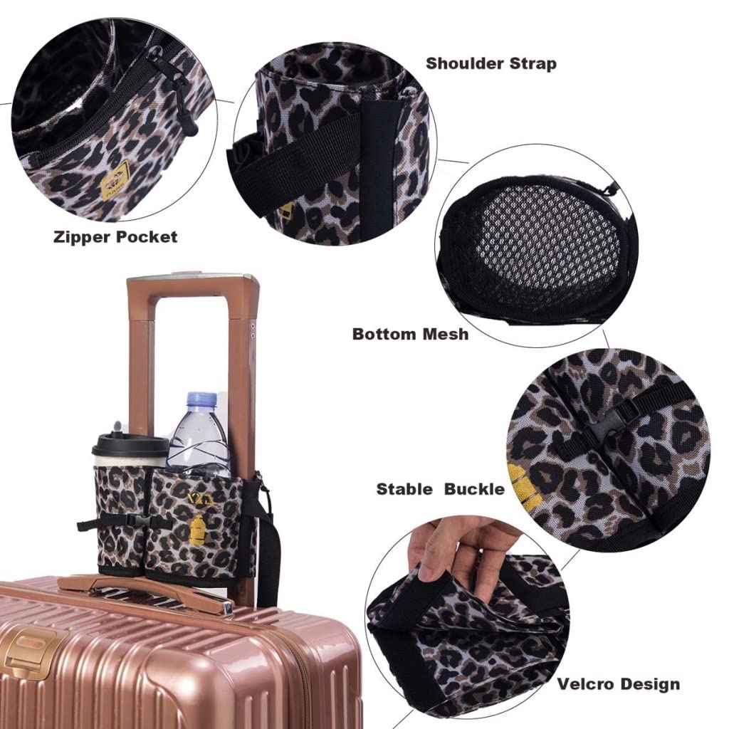 **Universal Travel Cup Holder - Fits All Suitcase & Backpack Handles, Holds 2 Coffee Mugs - Hands-Free Drink Caddy for Airports, Road Trips & Commuting**