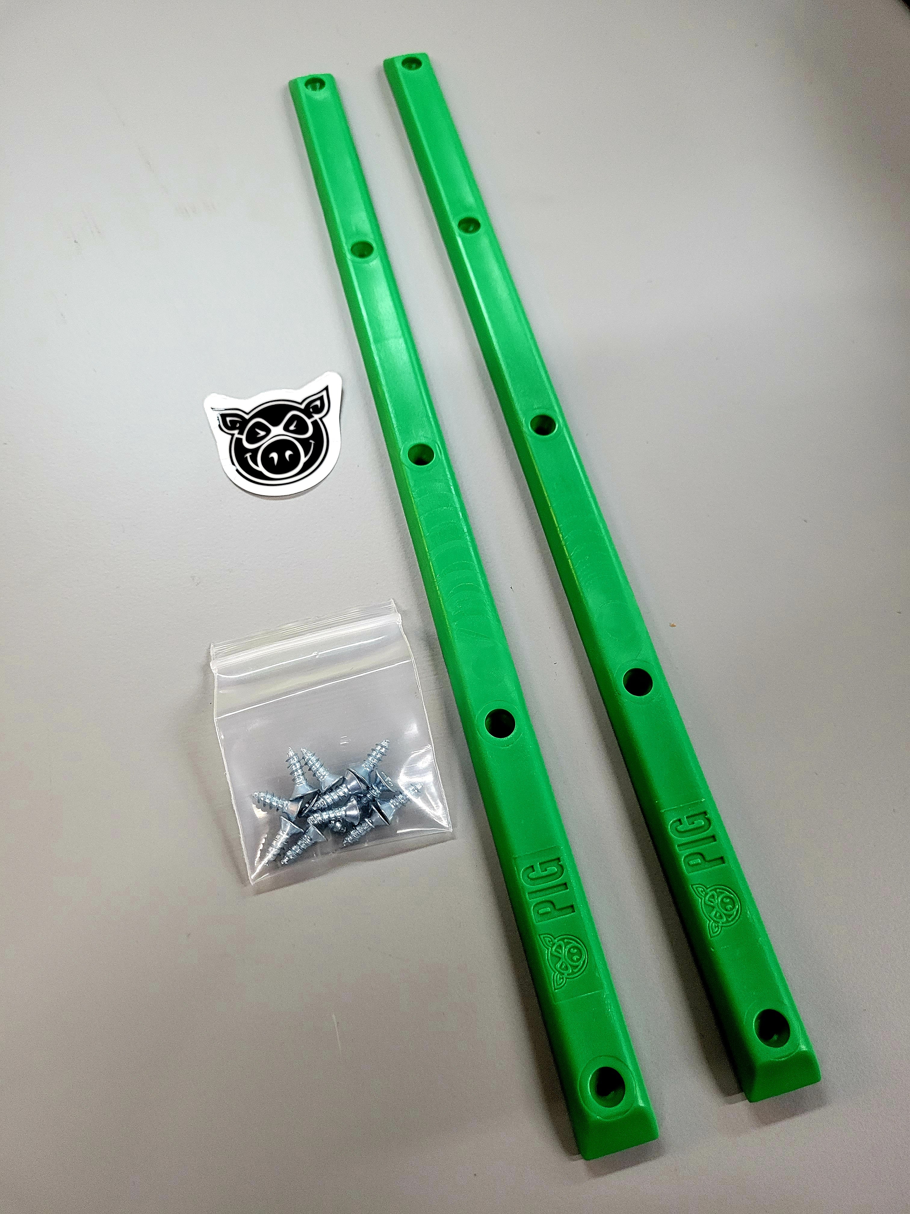 PIG Skateboard Rails Set - 1 Pair, Durable Green Grind Rails for Skateboards - Perfect for Street Skating, Tricks, and Park Riding