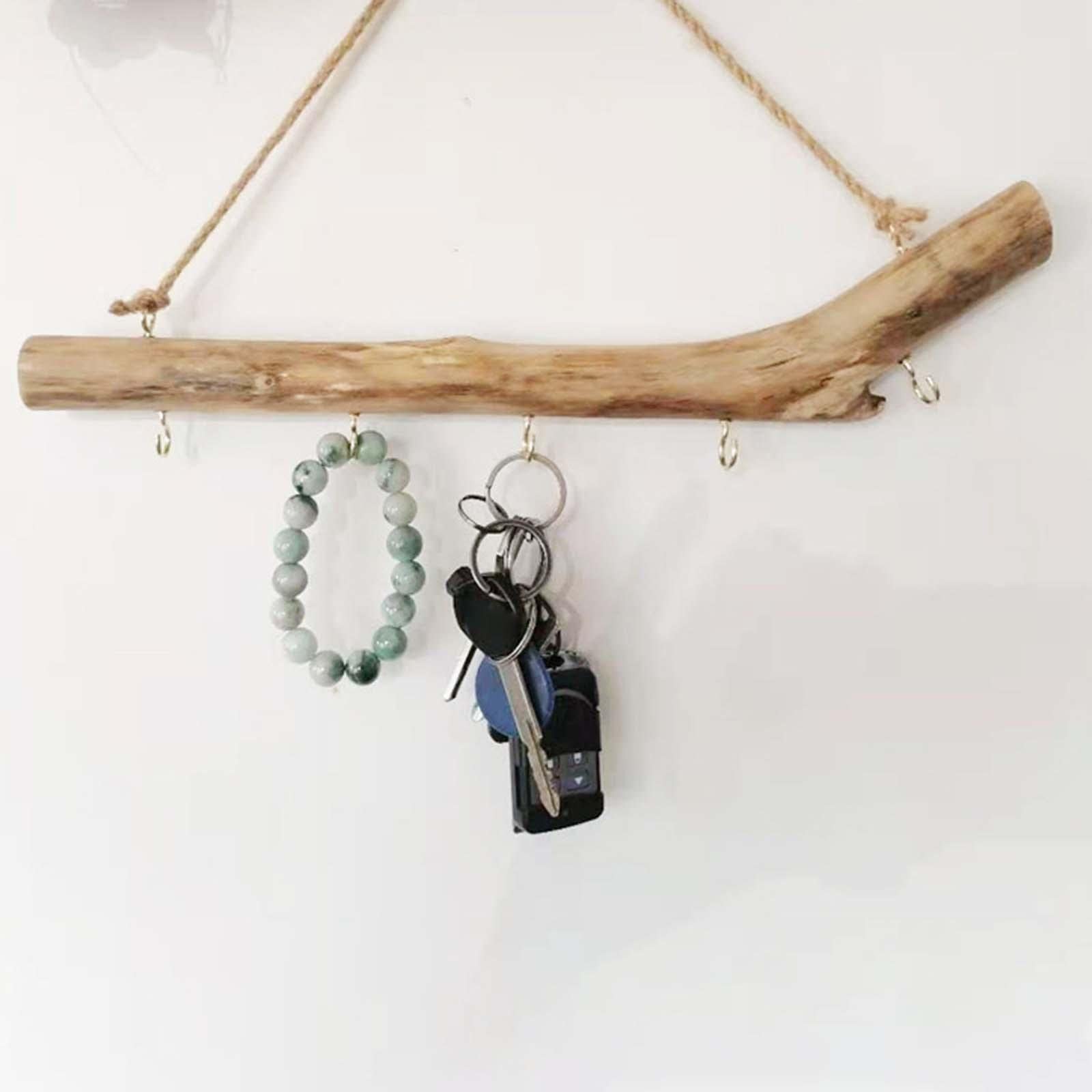 **Natural Wooden Wall Hook - Driftwood Coat Hanger with Multiple Hooks for Keys, Hats, Jewelry & Small Items - Rustic Home Decor for Entryway, Bedroom or Bathroom Organization**