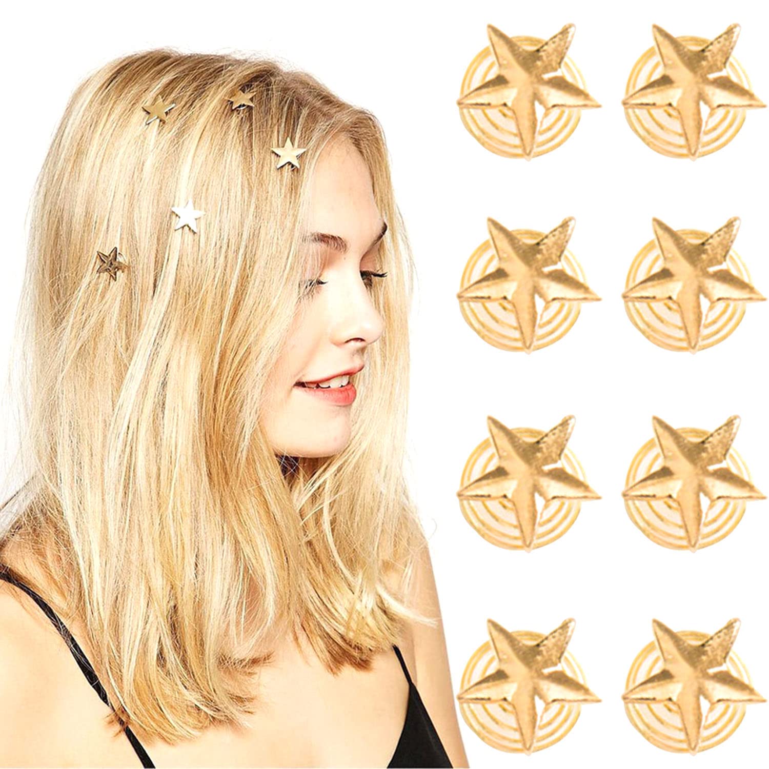 NAISKA 8PCS Gold Star Hair Clips | Spiral Hair Pins for Wedding, Bridal & Party | Shiny Hair Accessories for Women, Braids & Updos (Gold) – Perfect for Prom, Cosplay & Special Occasions