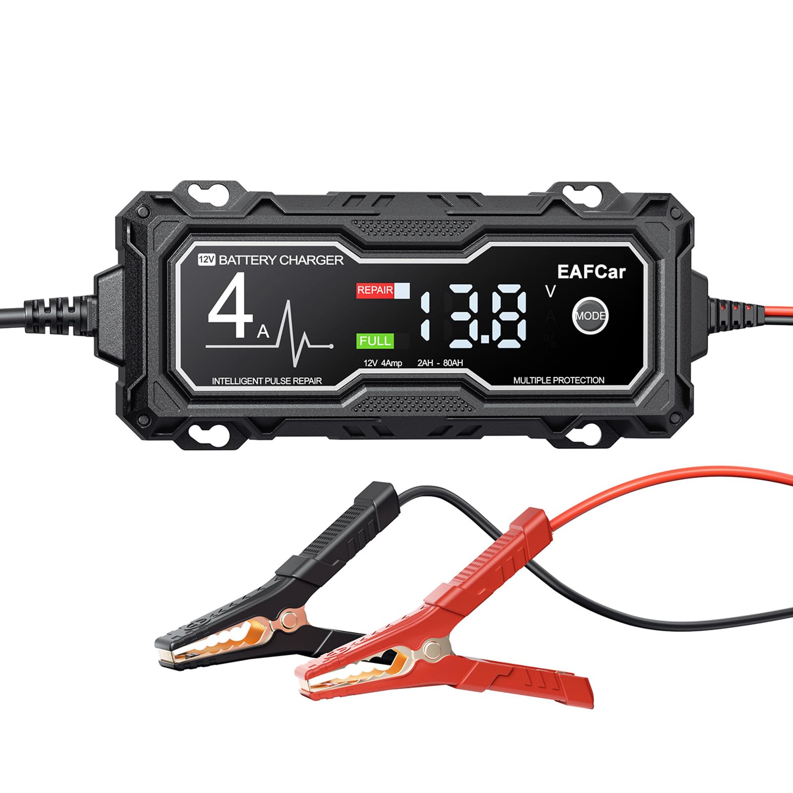 12V 4-Amp Smart Car Battery Charger & Maintainer with LCD Display - Temperature Compensated Automotive Trickle Charger for Cars, Trucks, Motorcycles, RVs & Boats - Perfect for Winter Storage & Long-Term Vehicle Maintenance
