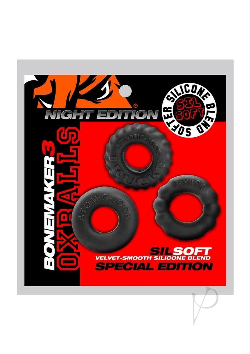 Premium Bonemaker Cock Rings Night Edition (3-Pack) - Black - Enhance Intimacy & Performance for Couples