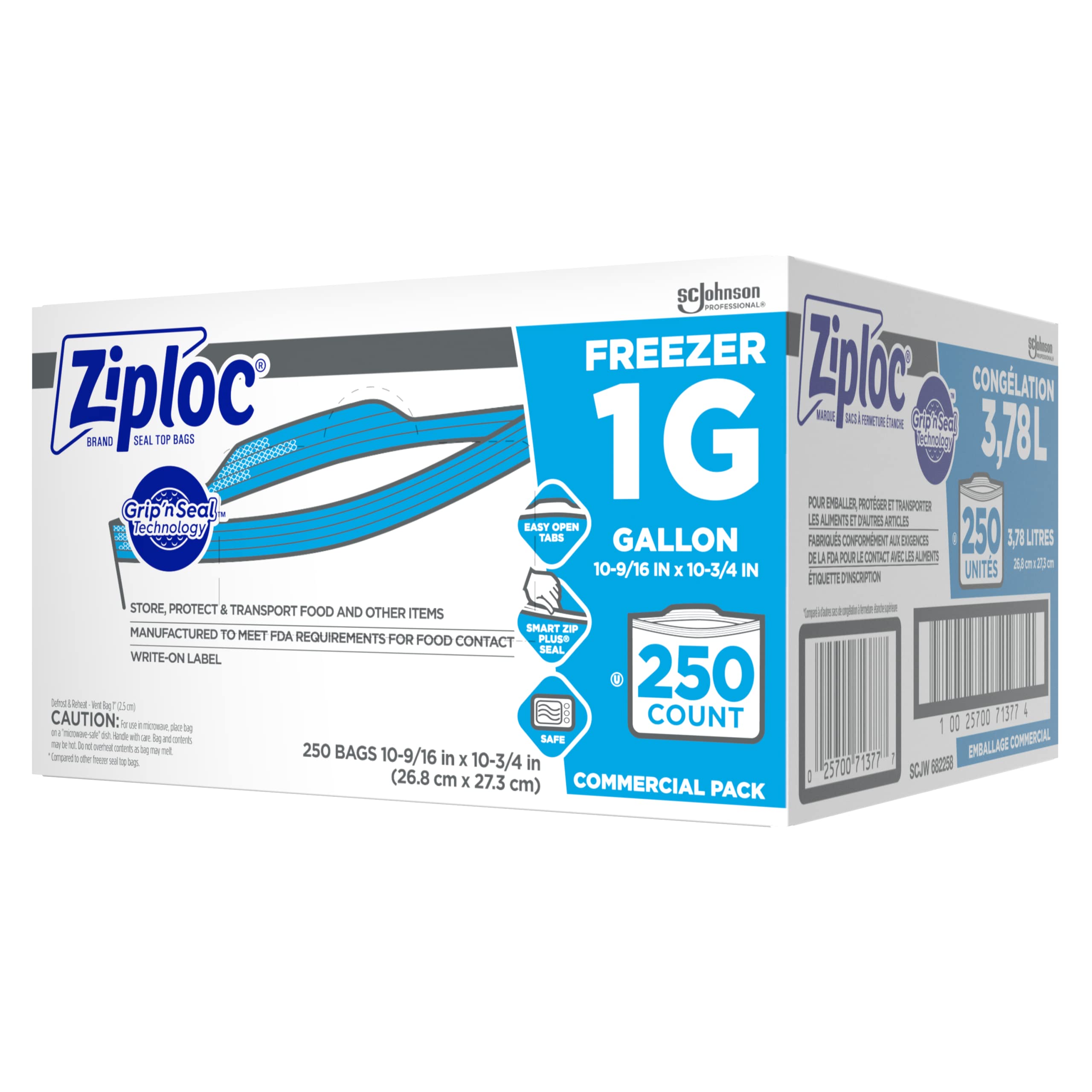 Ziploc® Freezer & Storage Bags - 1 Gallon (250 Count) | BPA-Free, Leakproof Food Storage | Perfect for Meal Prep, Freezing & Organizing