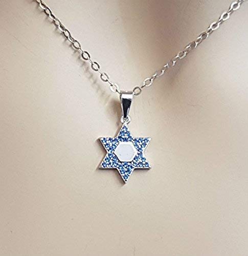 925 Sterling Silver Star of David Necklace - Small Magen David Pendant with Blue Cubic Zirconia CZ | Jewish Jewelry Gift for Women & Men | Perfect for Hanukkah, Bar Mitzvah & Everyday Wear