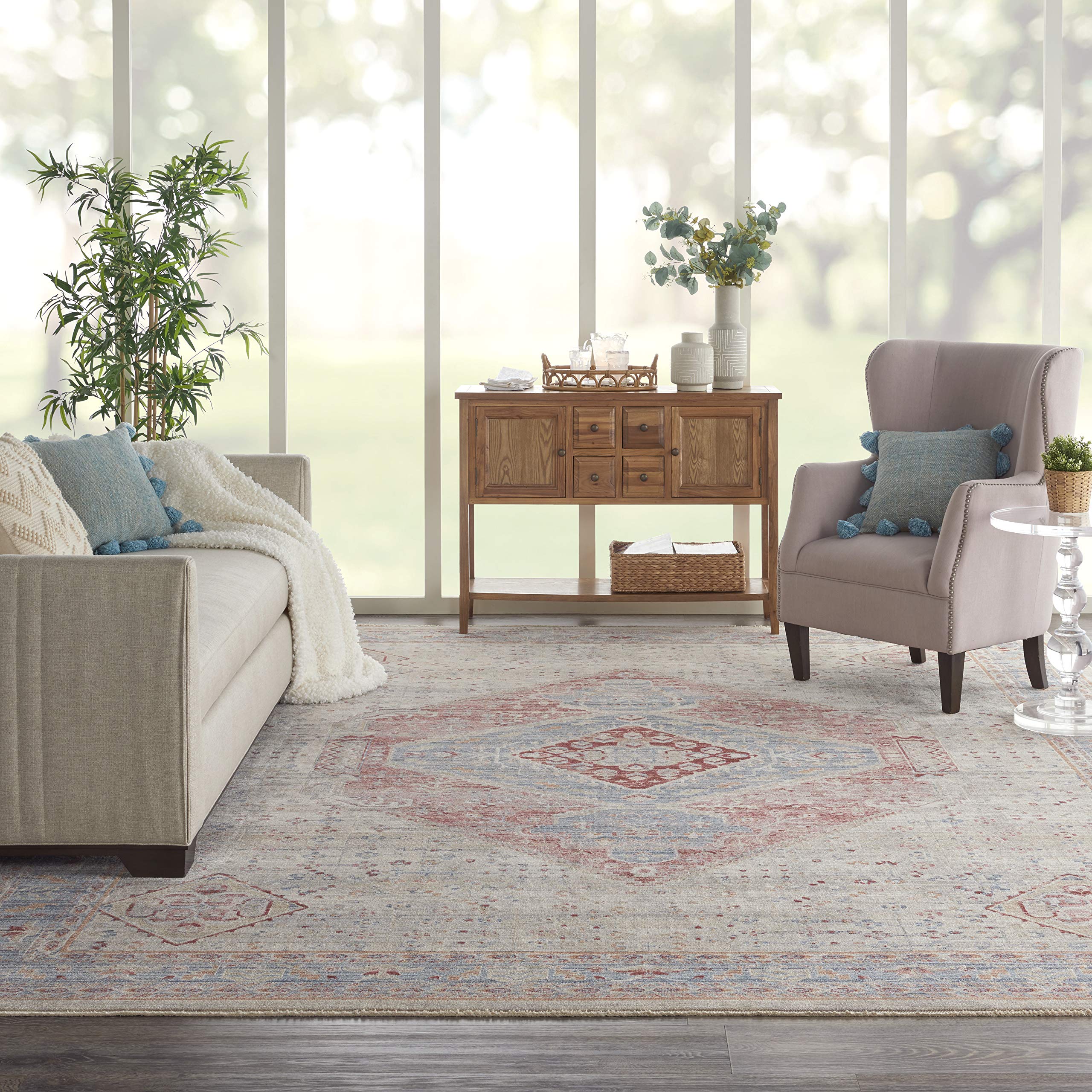 Nourison Enchanting Home Farmhouse & Country Blue/Grey 10' x 13' Area Rug - Easy Cleaning, Non-Shedding, Soft & Durable - Perfect for Bedroom, Living Room, Dining Room & Kitchen Decor (10x13) - Cozy Farmhouse Style for Family Gatherings & Relaxation