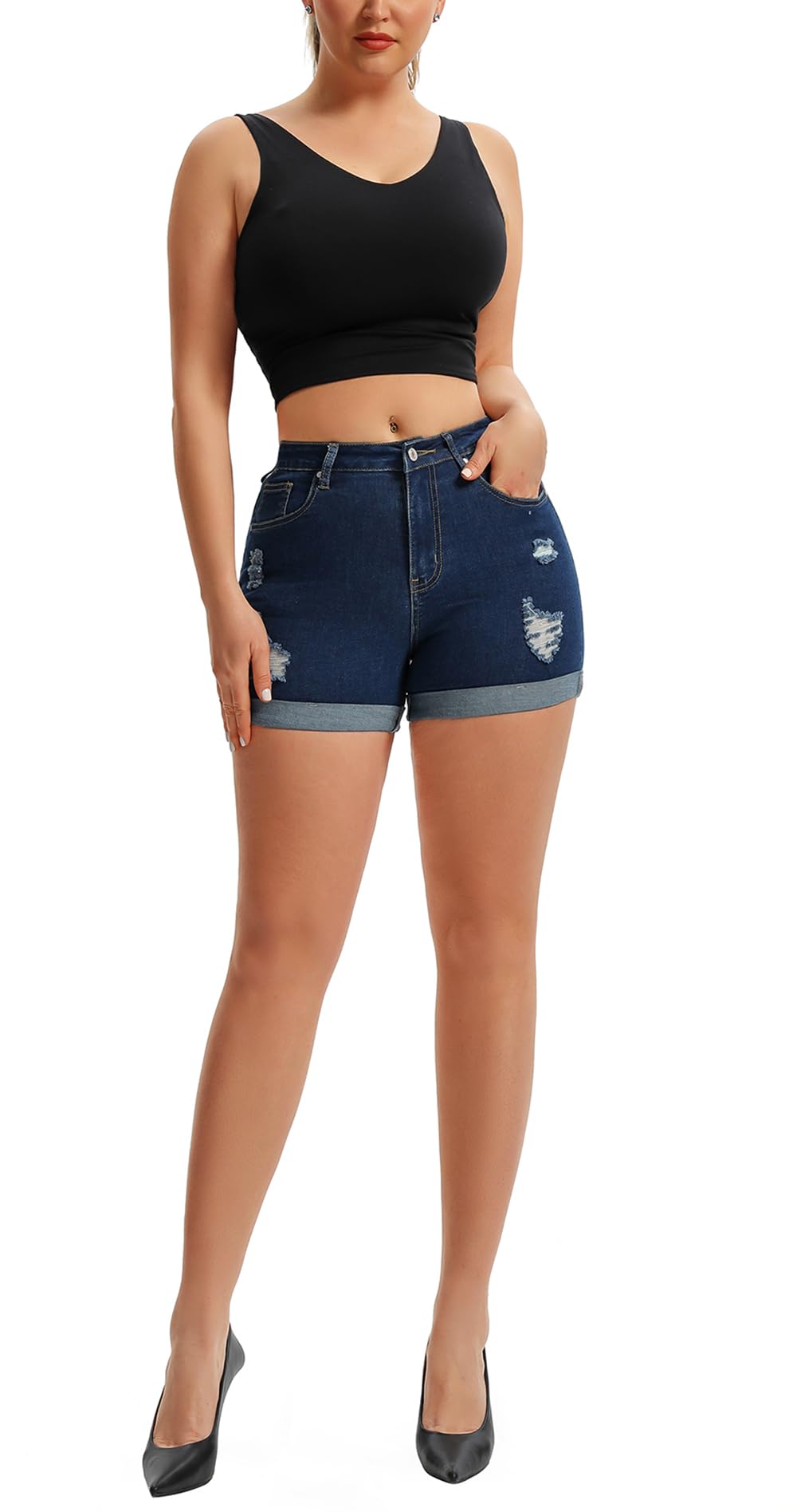 Pnadty Women's High Waisted Stretch Denim Shorts - Summer Casual Folded Hem Jean Shorts for Women | Perfect for Beach, Vacation, and Everyday Wear