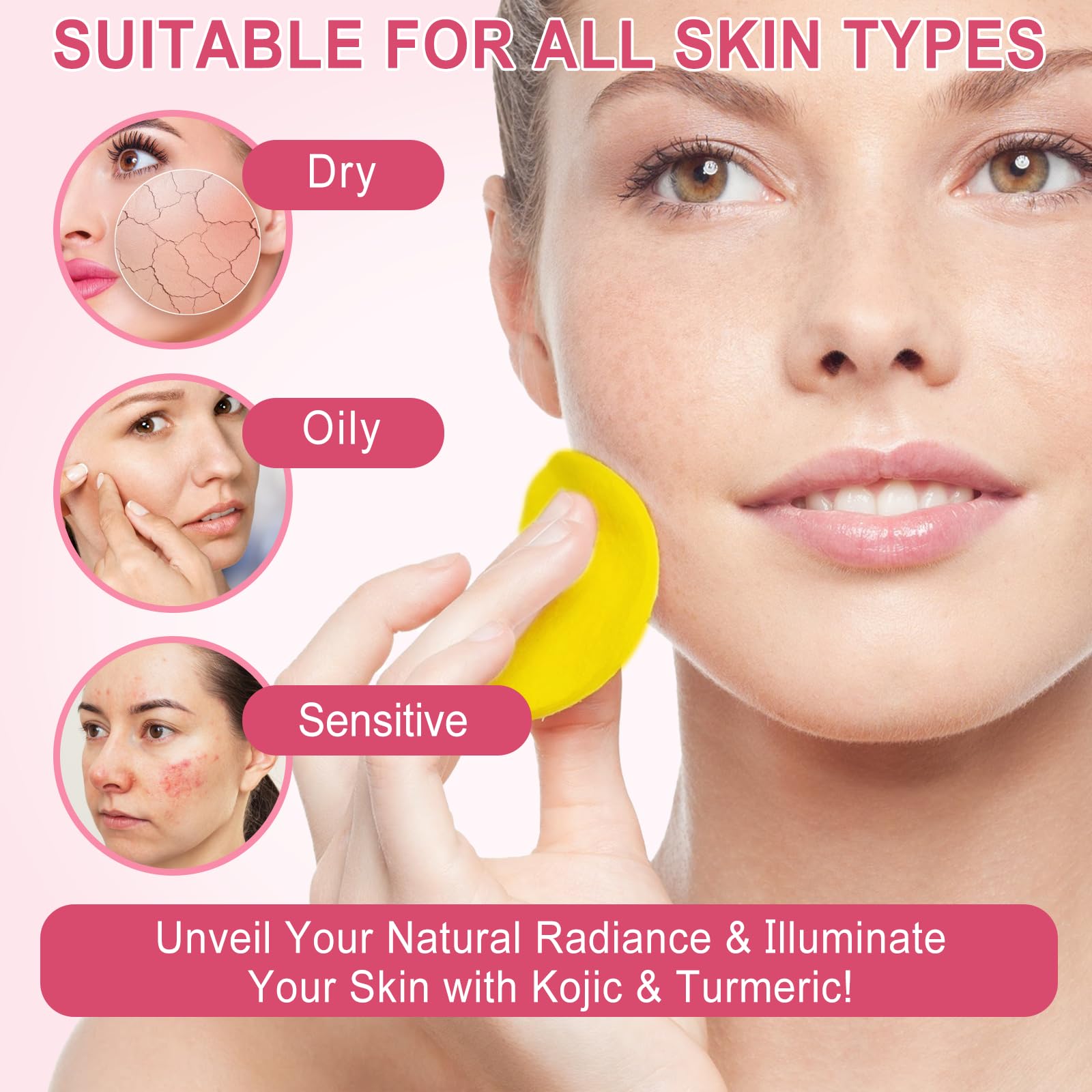40PCS Turmeric & Kojic Acid Cleansing Pads for Face and Body - Vitamin B5 & C Infused for Brighter Skin | Acne Treatment, Dark Spot Removal & Daily Skincare Routine