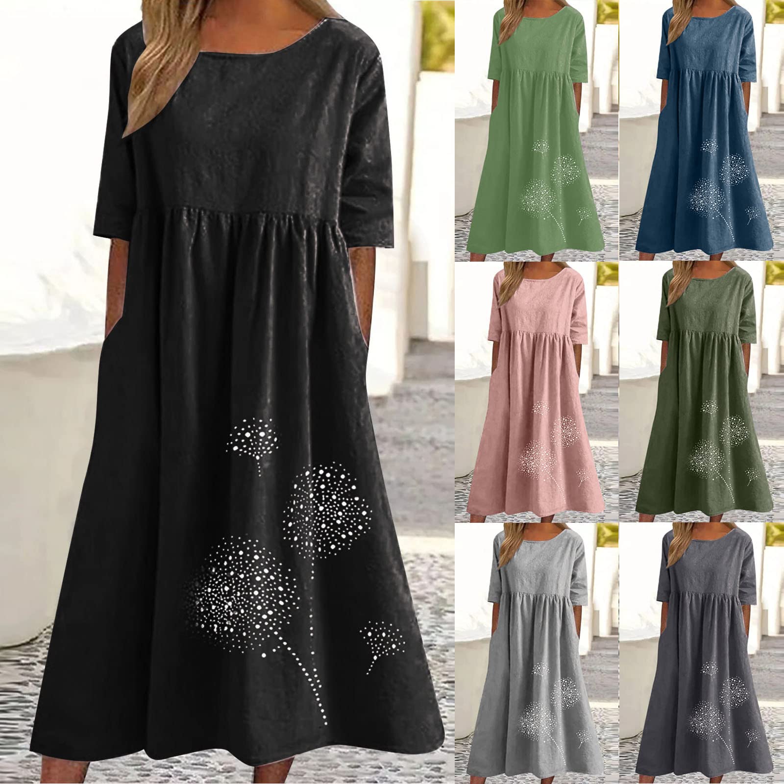 Women's Plus Size Boho Floral Print T-Shirt Dress - Casual Loose Flowy Midi Dress with Pockets for Summer 2025 | Perfect for Beach Outings, Music Festivals & Everyday Comfort