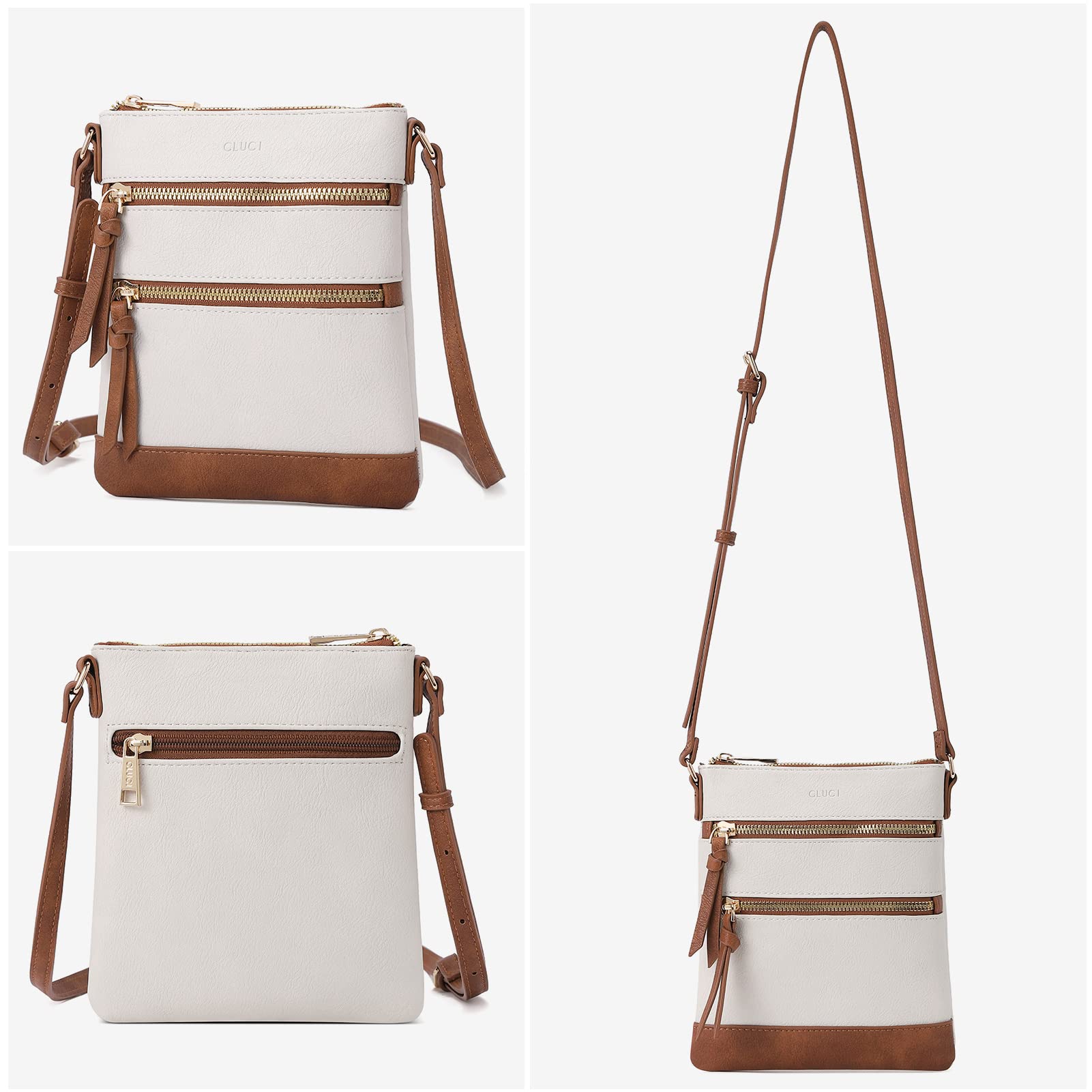 CLUCI Women's Leather Crossbody Bag with Adjustable Strap & Zipper Pocket - Medium Size Soft Shoulder Purse for Everyday Use, Travel & Shopping