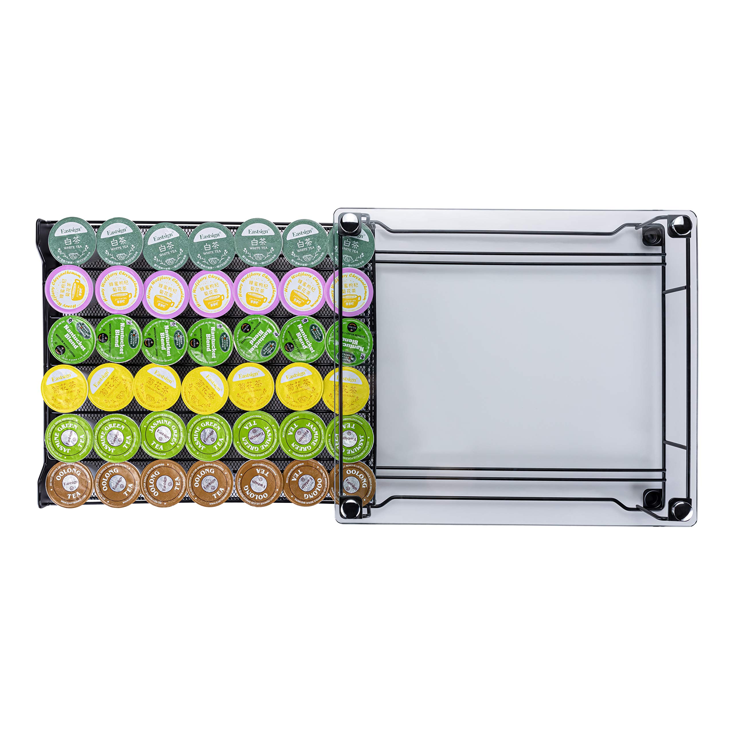 Premium Glass Top K-Cup Storage Organizer - Holds 42 Coffee Pods | Compact Coffee Capsule Drawer for Keurig Machines | Perfect for Kitchen Countertops & Office Coffee Stations